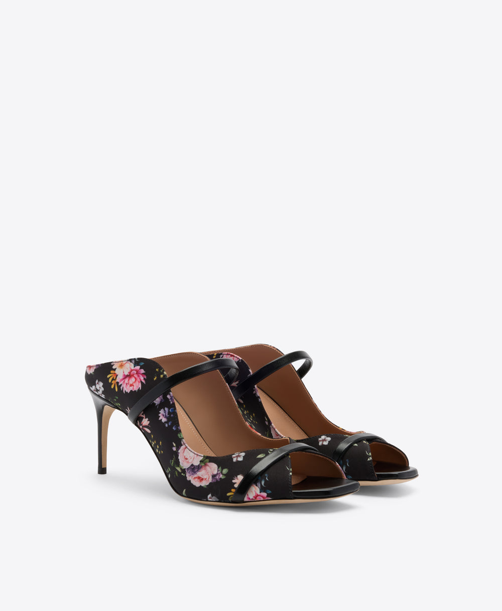 Noah 70 Black Floral Grosgrain Heeled Sandals Malone Souliers