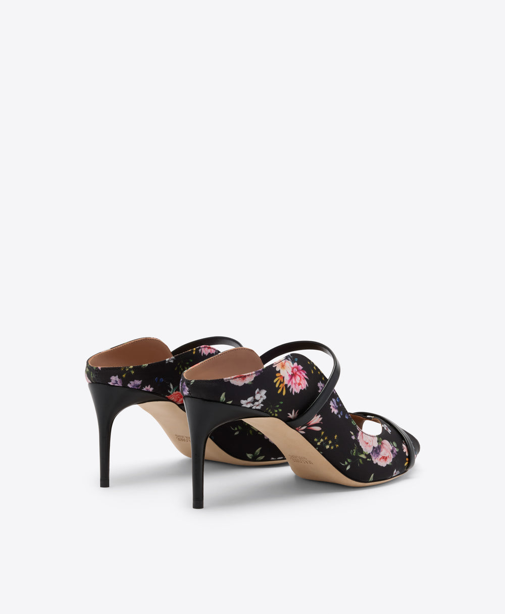 Noah 70 Black Floral Grosgrain Heeled Sandals Malone Souliers