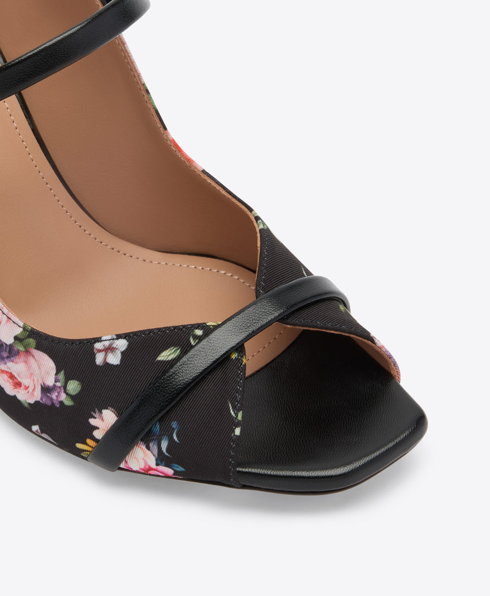 Noah 70 Black Floral Grosgrain Heeled Sandals Malone Souliers