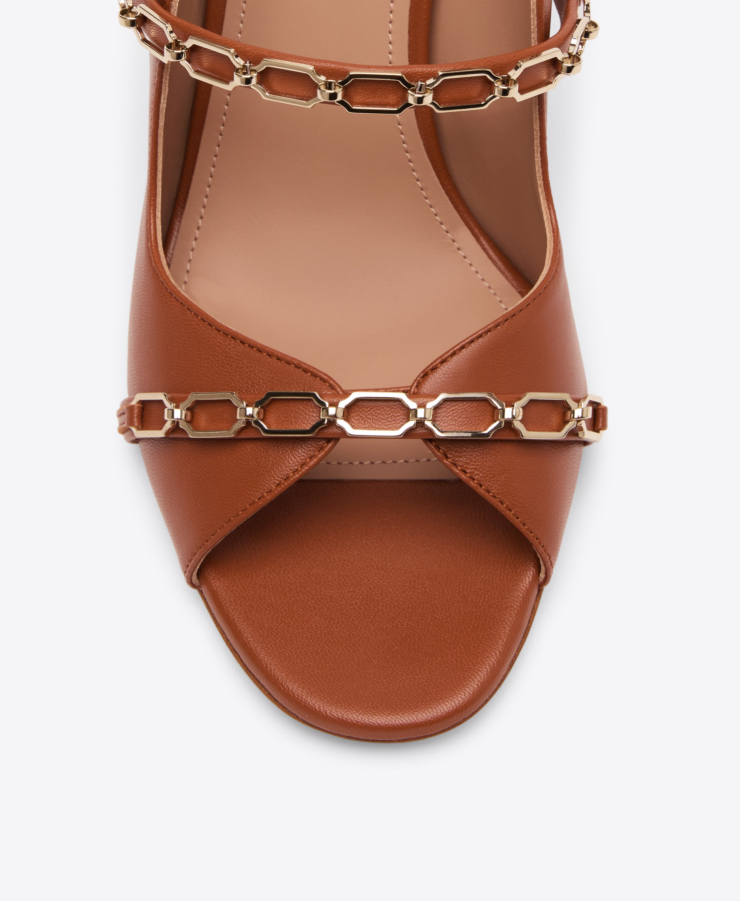 Norah 70 Tan Leather Sandals with Gold Chain | Malone Souliers
