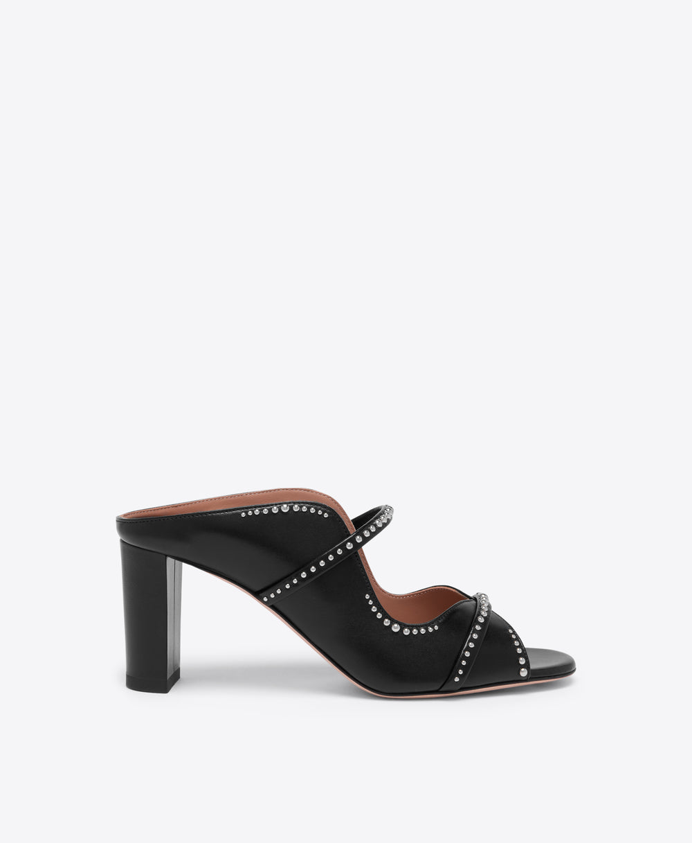 Norah 70 Black Studded Leather Heeled Sandals Malone Souliers