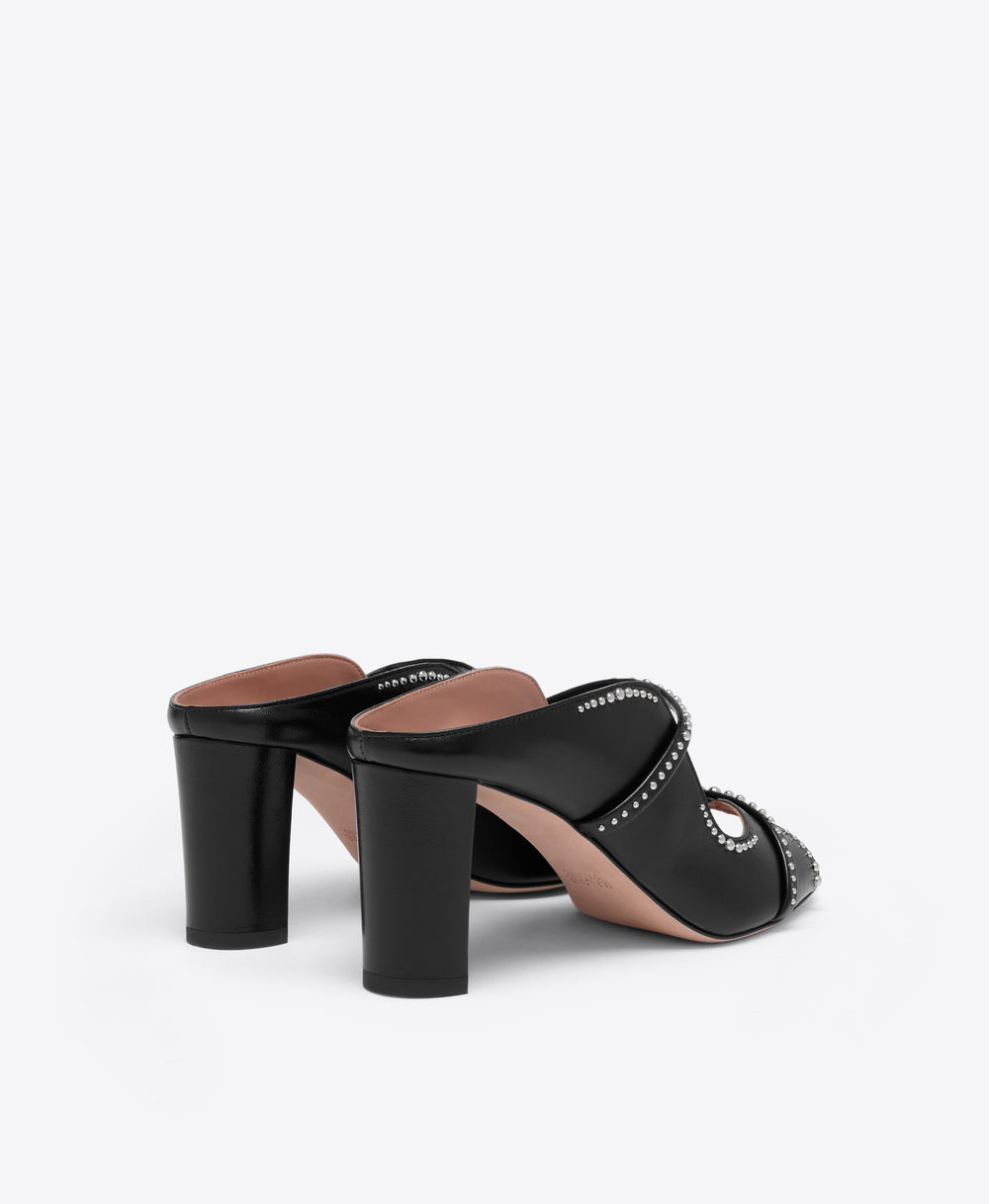 Norah 70 Black Studded Leather Heeled Sandals Malone Souliers