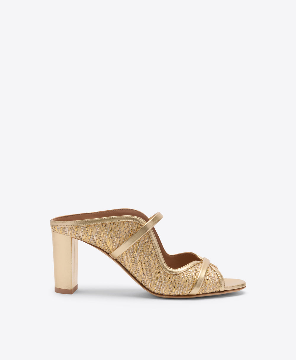 Norah 70 Gold Metallic Raffia Heeled Sandals Malone Souliers