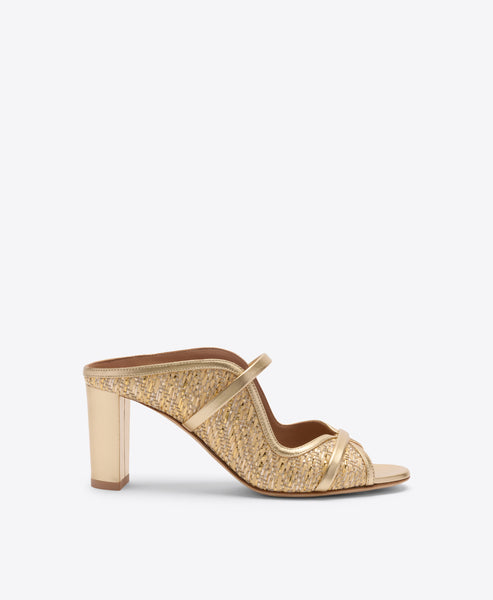 Norah 70 Gold Metallic Raffia Heeled Sandals | Malone Souliers