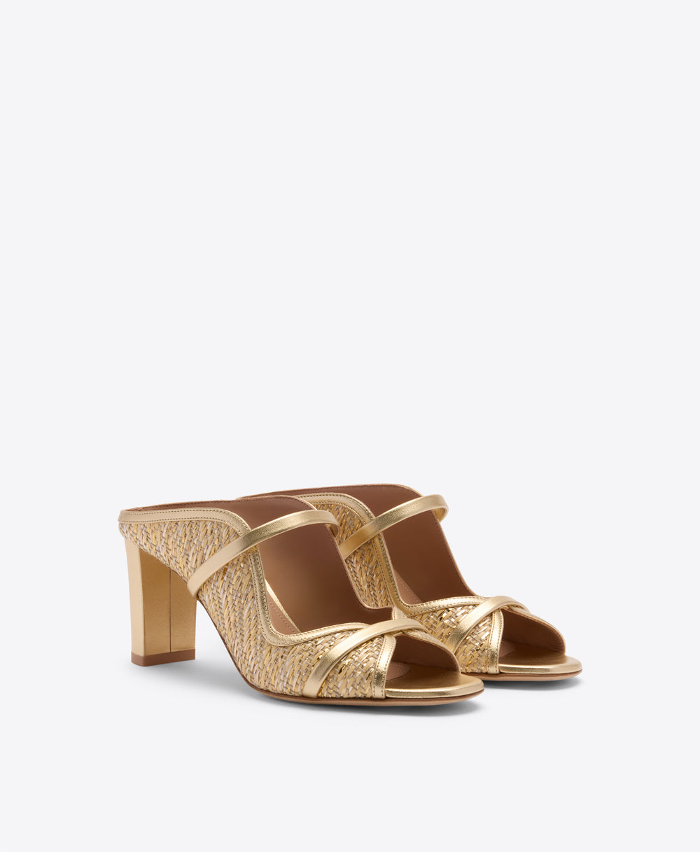 Norah 70 Gold Metallic Raffia Heeled Sandals Malone Souliers