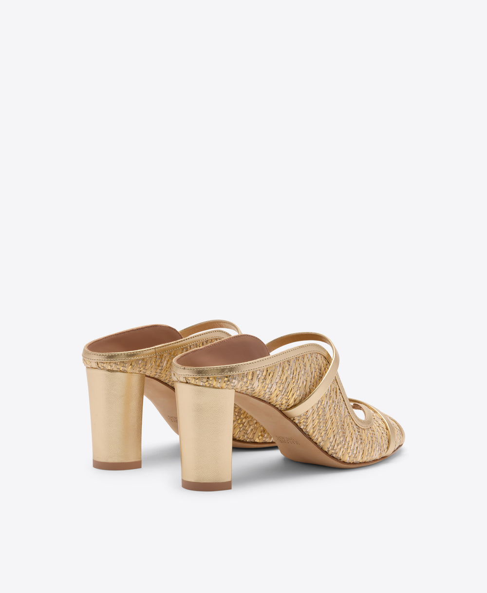 Norah 70 Gold Metallic Raffia Heeled Sandals Malone Souliers
