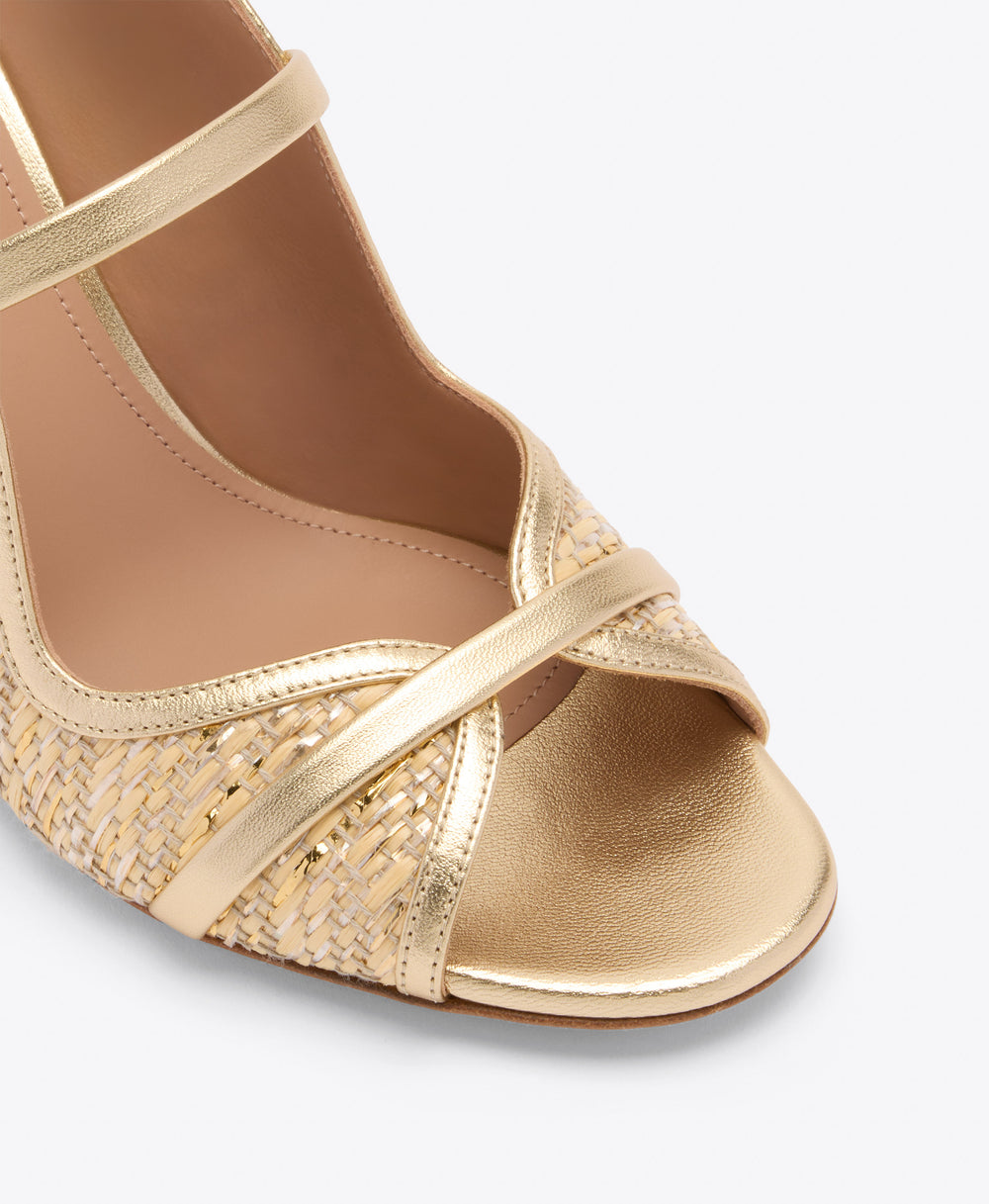 Norah 70 Gold Metallic Raffia Heeled Sandals Malone Souliers