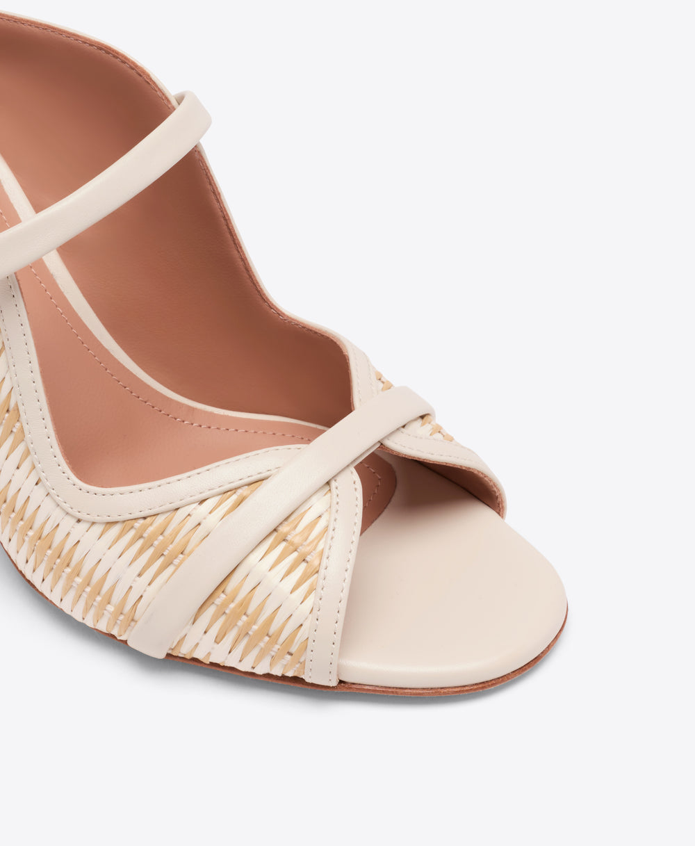 Norah 70 White Raffia Heeled Sandals Malone Souliers