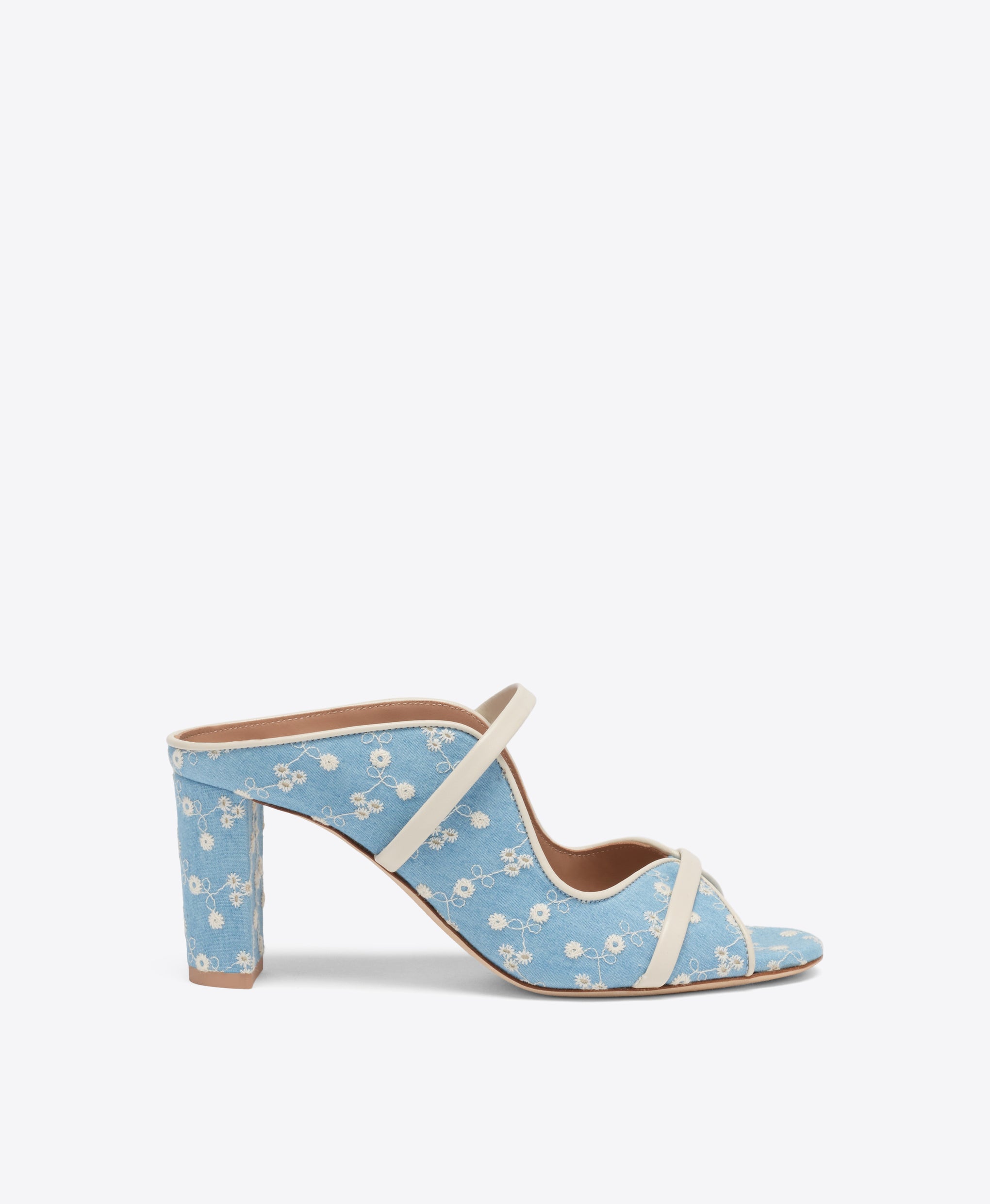 Norah 70 Blue Floral Denim Heeled Sandals Malone Souliers