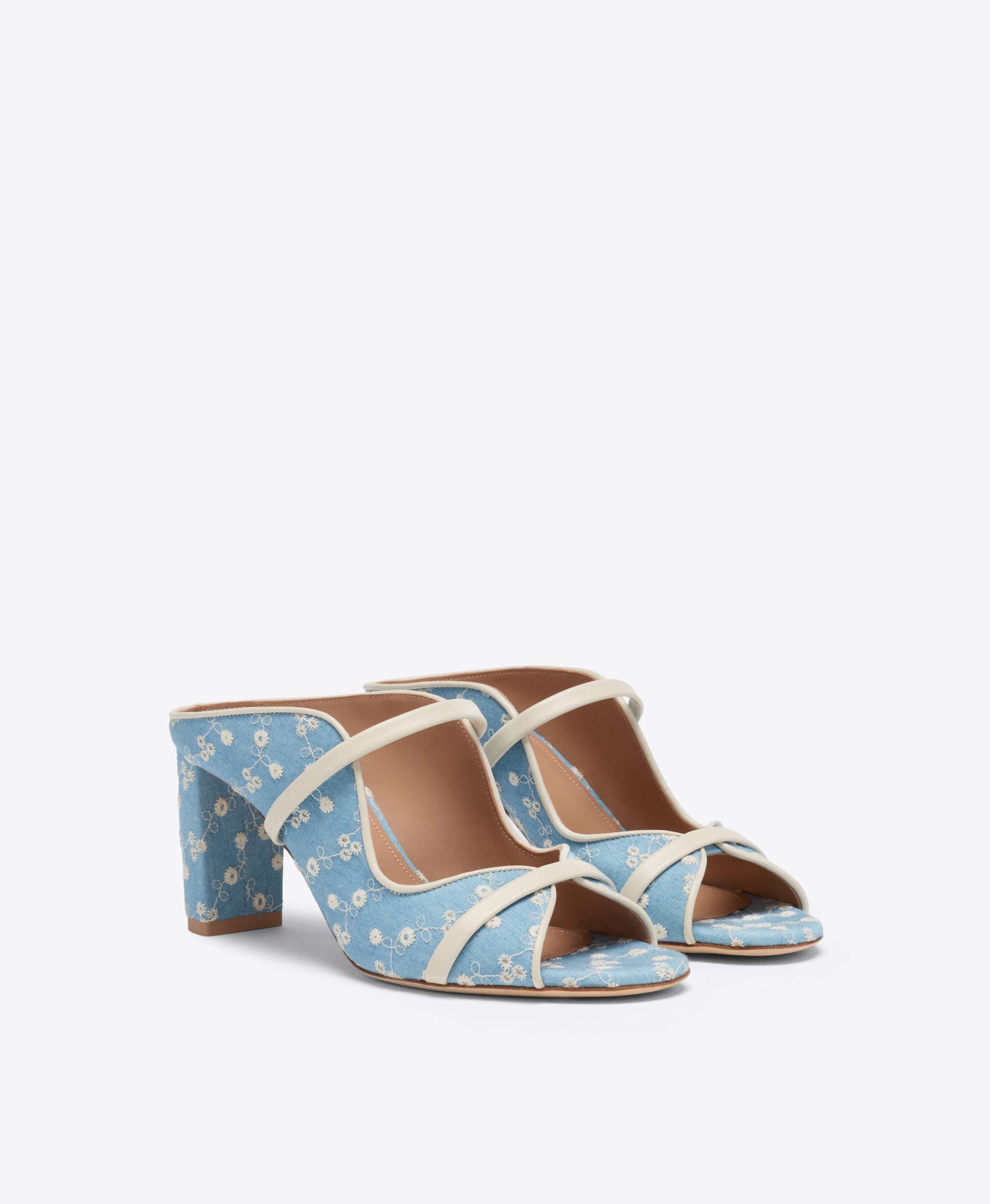 Norah 70 Blue Floral Denim Heeled Sandals Malone Souliers