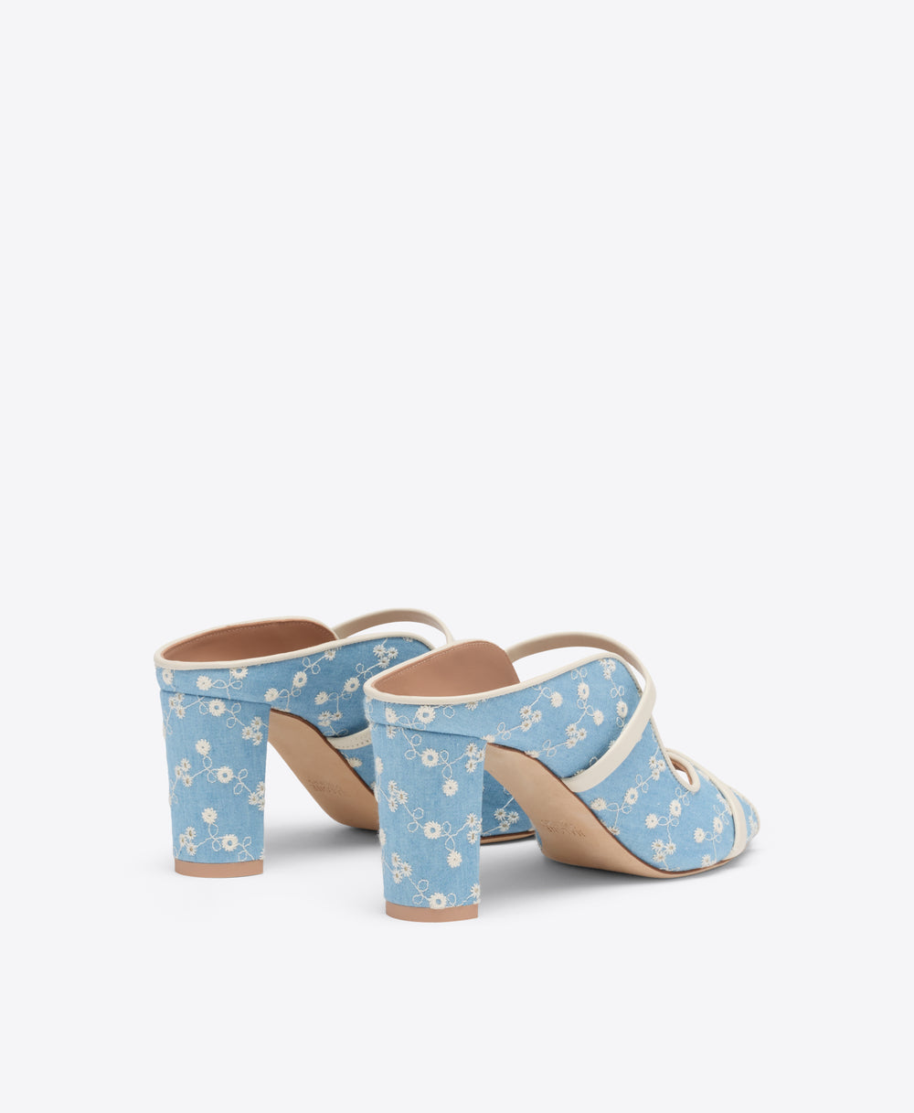 Norah 70 Blue Floral Denim Heeled Sandals Malone Souliers