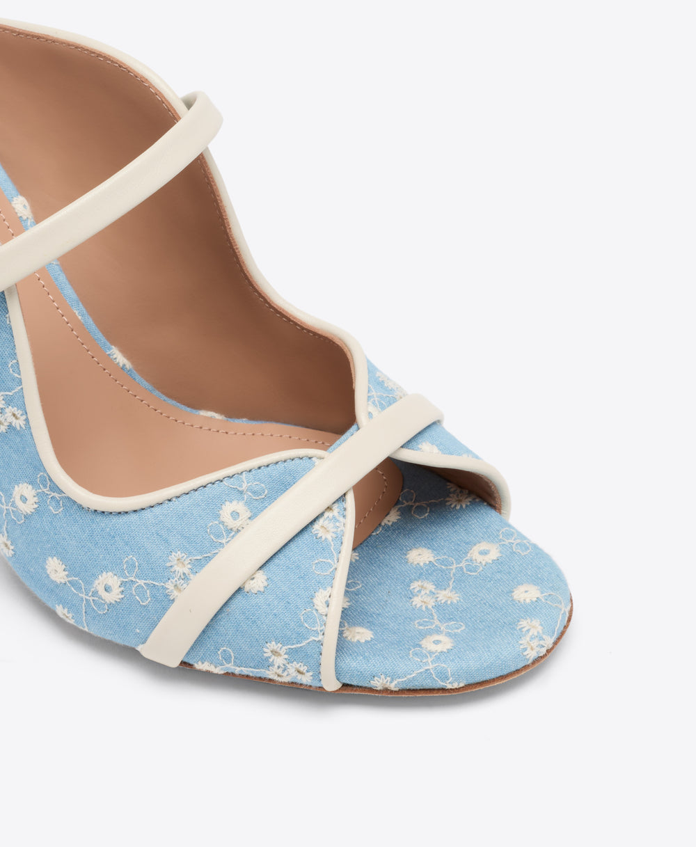 Norah 70 Blue Floral Denim Heeled Sandals Malone Souliers