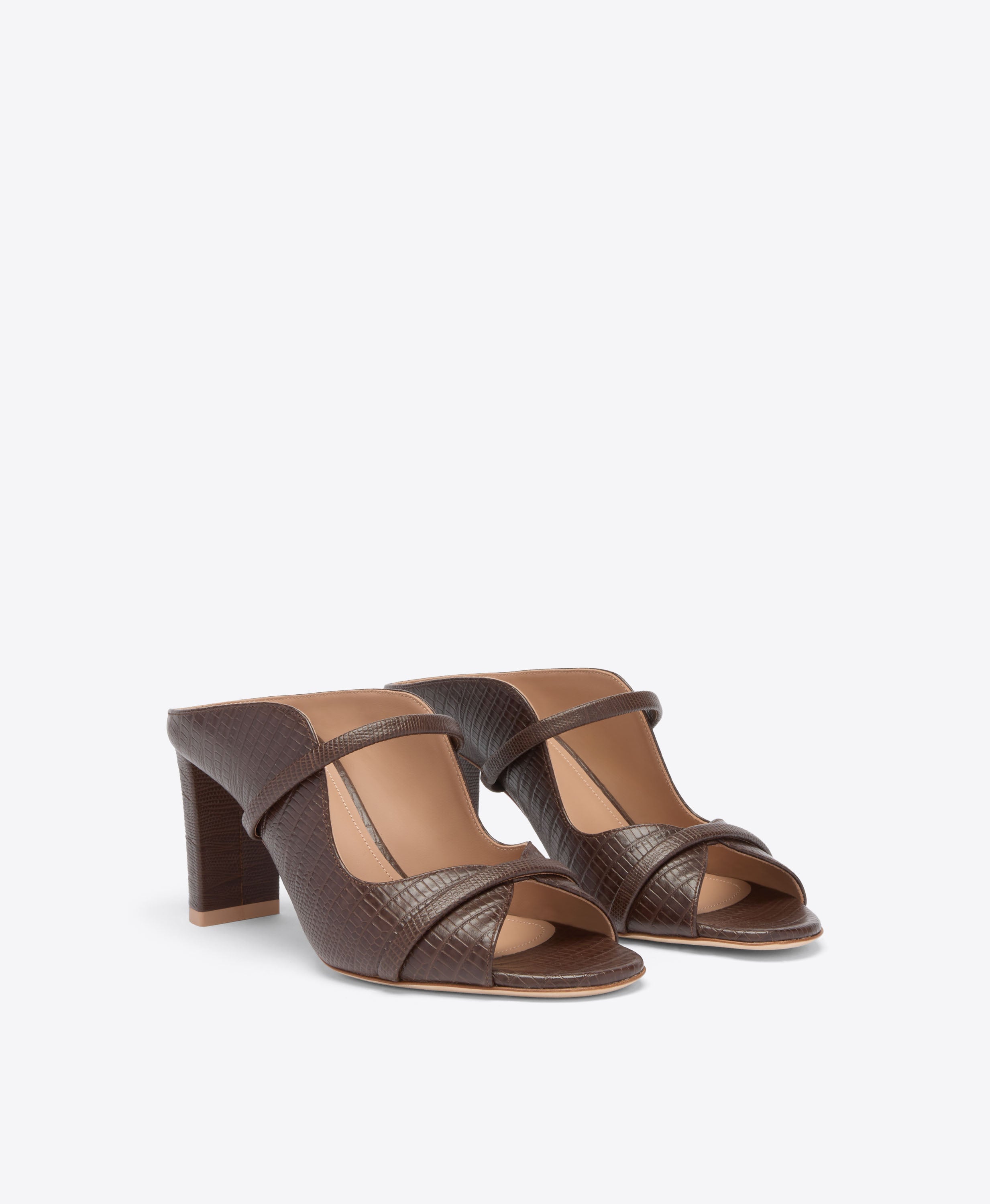 Norah 70 Dark Brown Embossed Leather Sandals | Malone Souliers