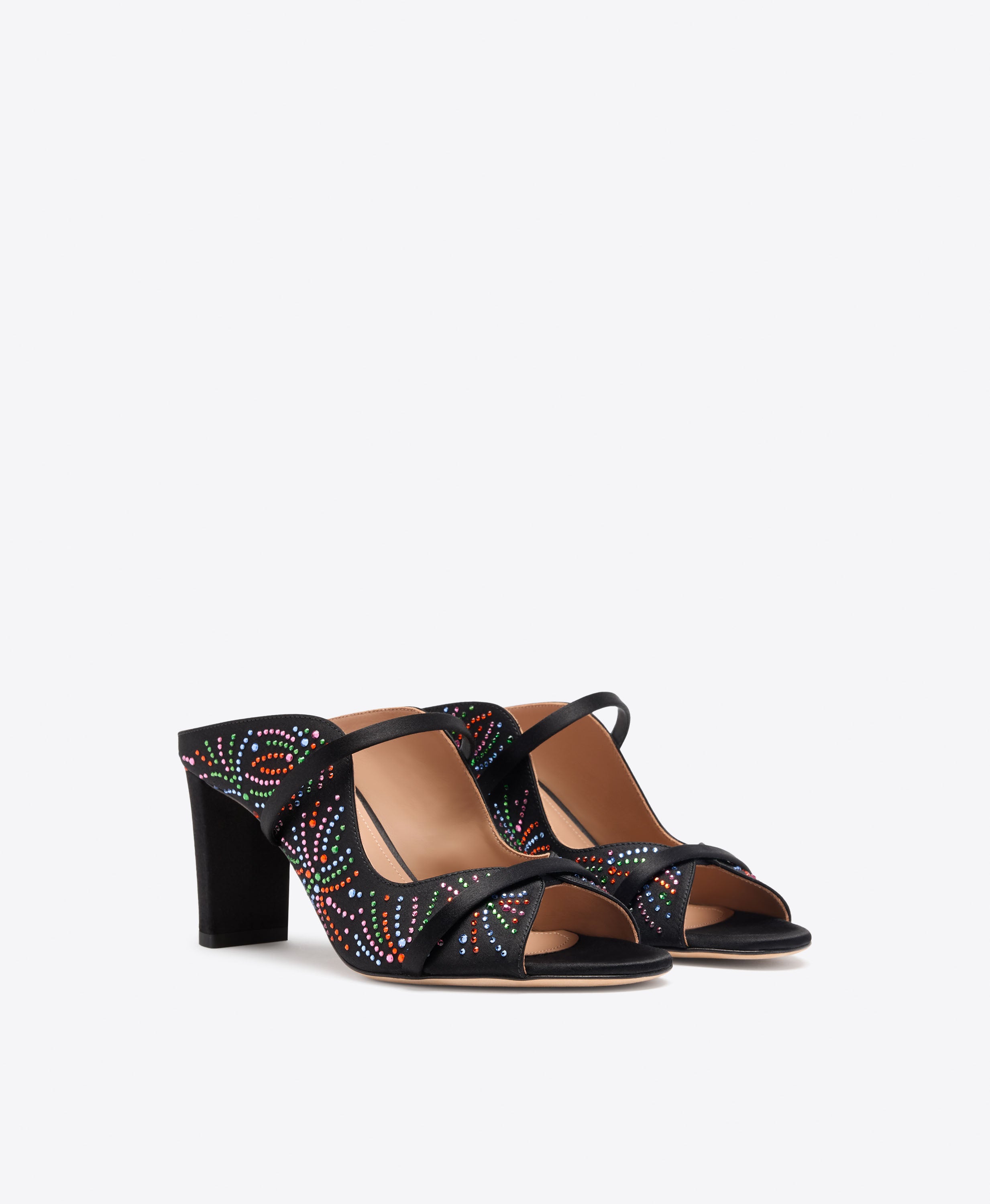 Vega 70 Crystal Mesh Forest Green Satin Mule | Malone Souliers