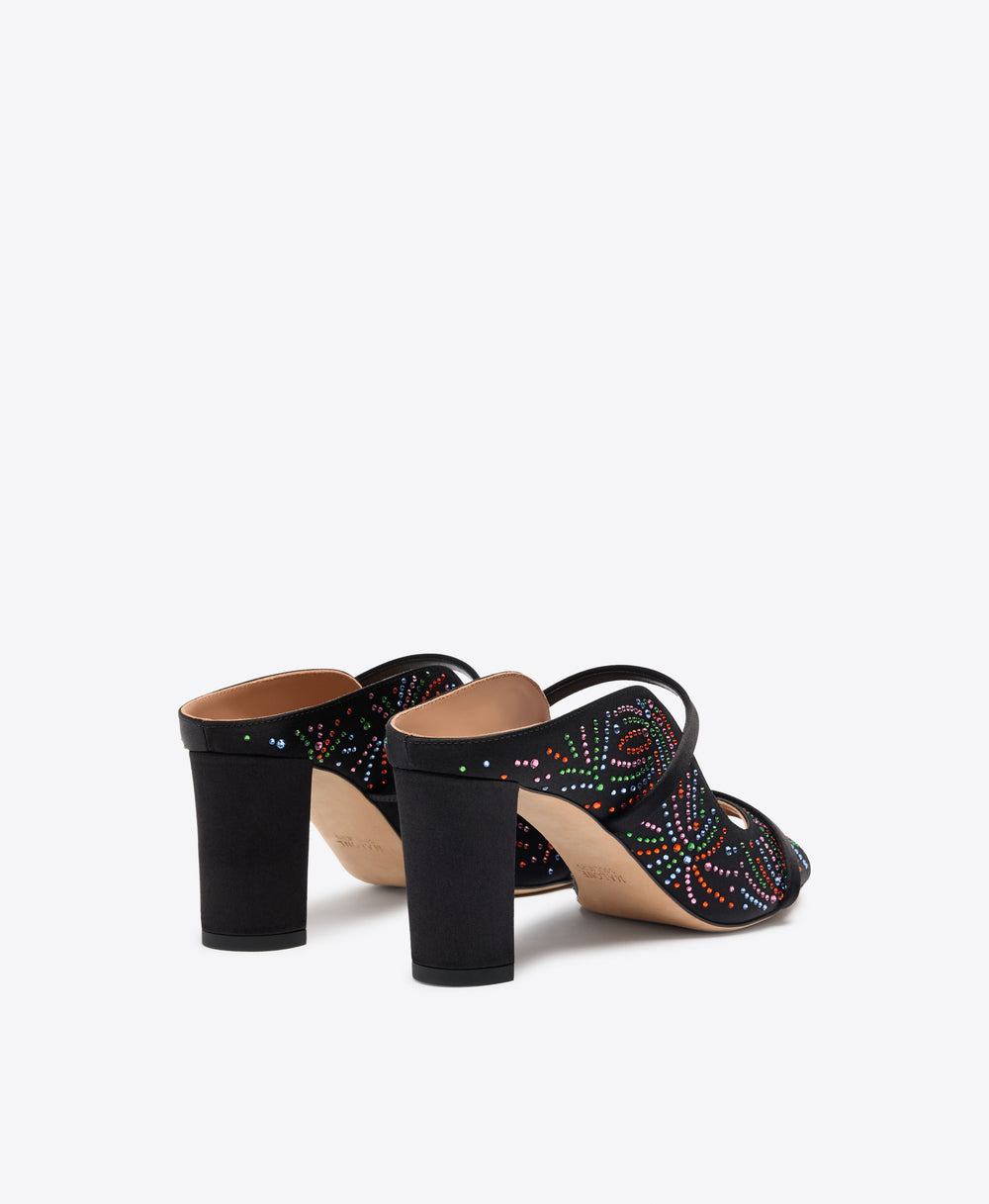 Norah 70 Black Multicolour Crystal-Embellished Satin Block Heel Sandals Malone Souliers