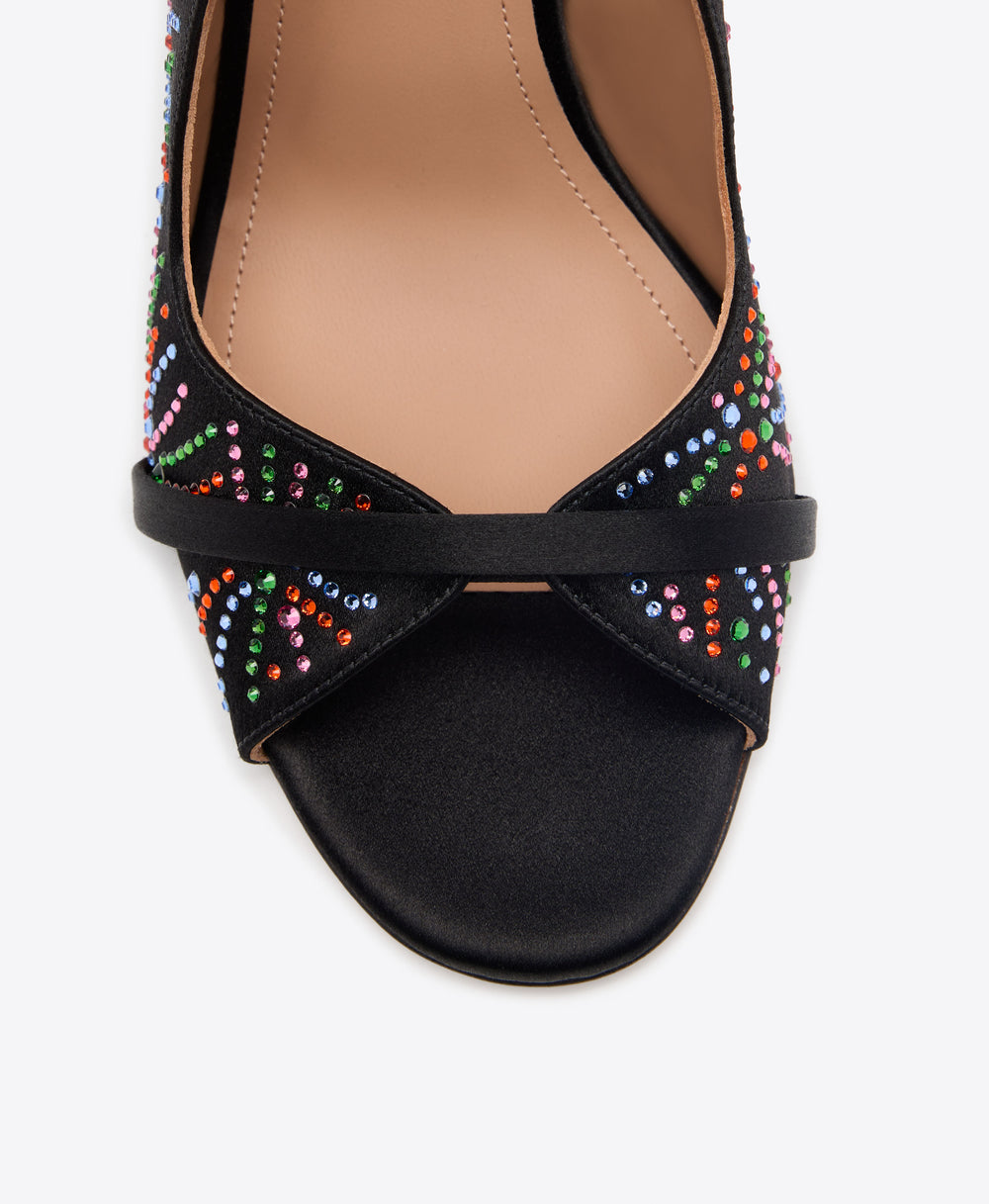Norah 70 Black Multicolour Crystal-Embellished Satin Block Heel Sandals Malone Souliers