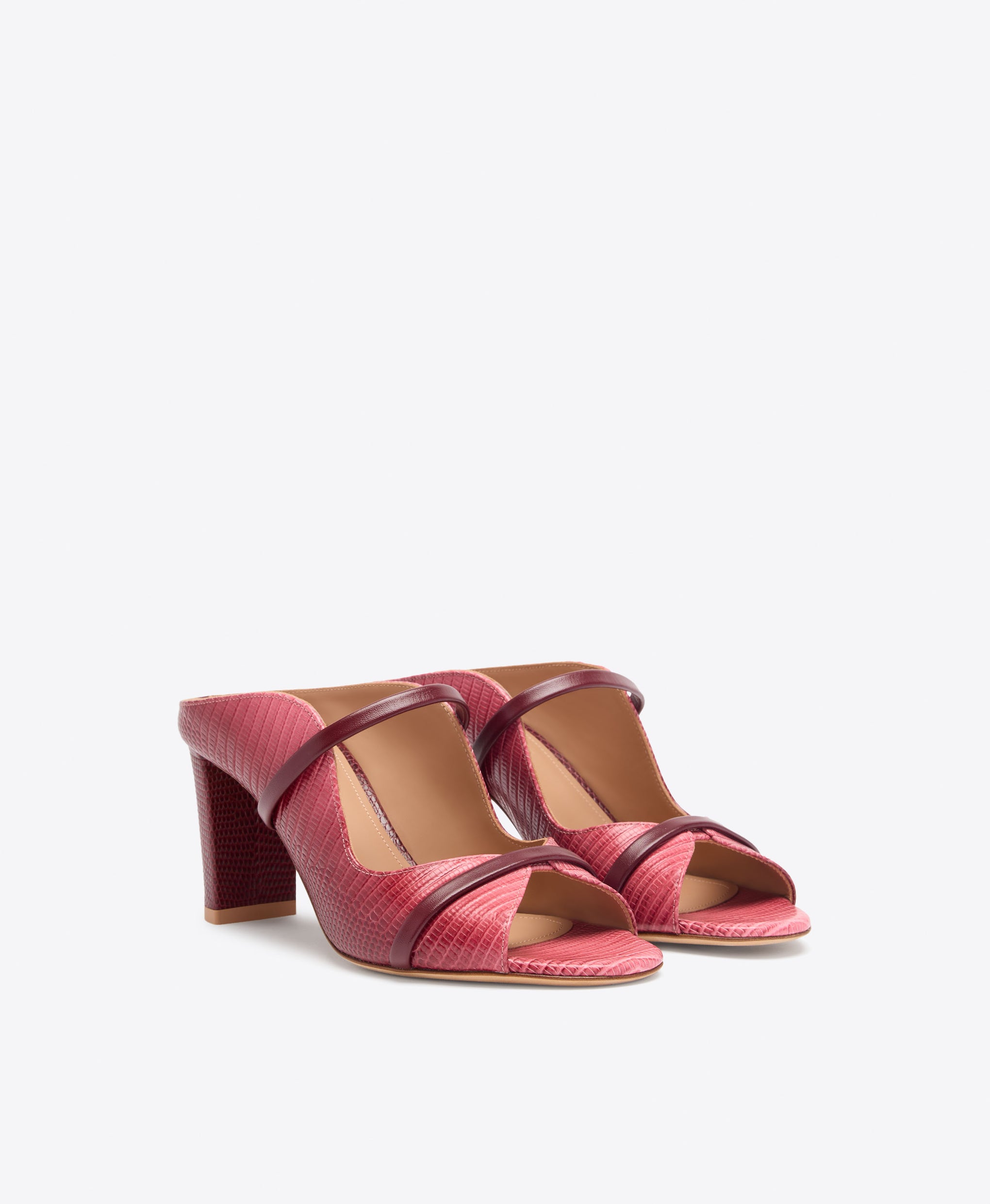 Norah 70 Rosewood Gradient Embossed Leather Block Heel Sandals Malone Souliers