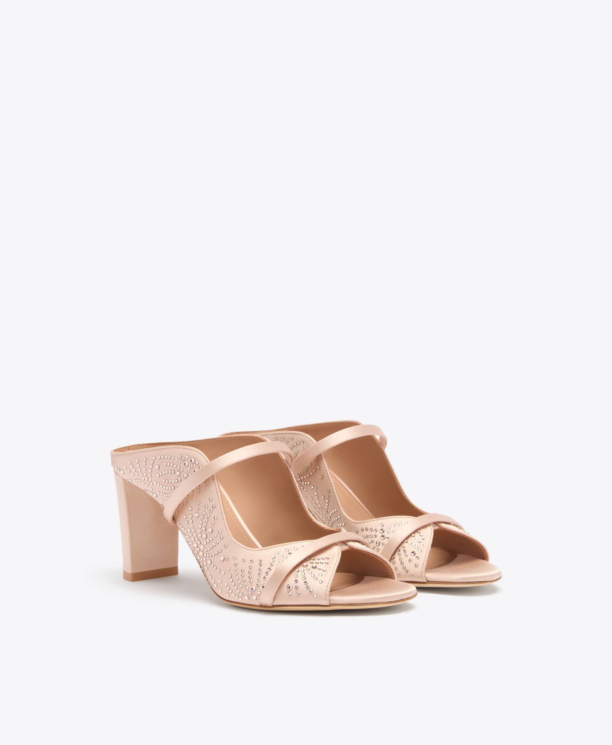 Norah 70 Champagne Crystal-Embellished Satin Block Heel Sandals | Malone Souliers