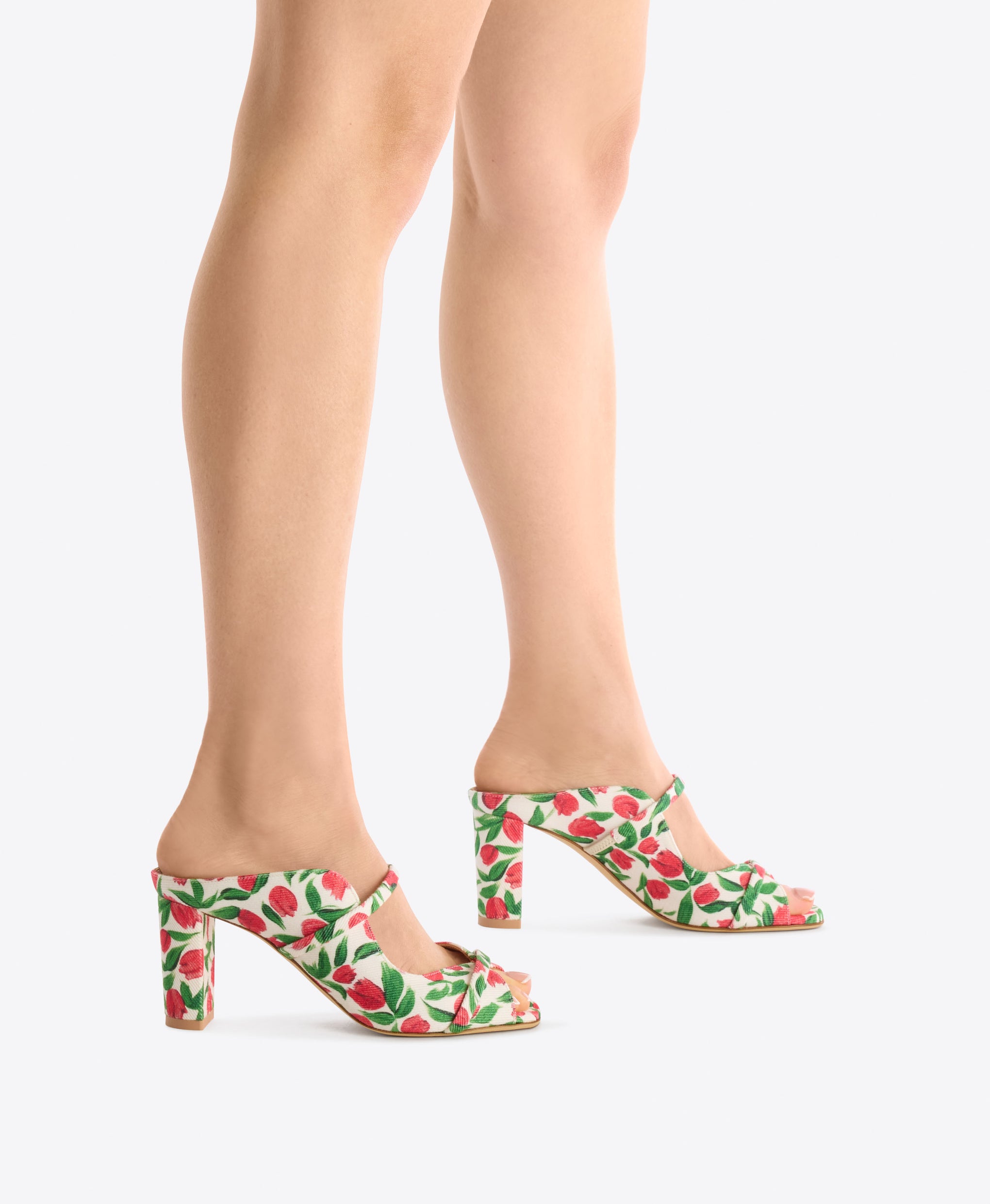 Norah 70 Red Tulip Print Canvas Block Heel Sandals Malone Souliers