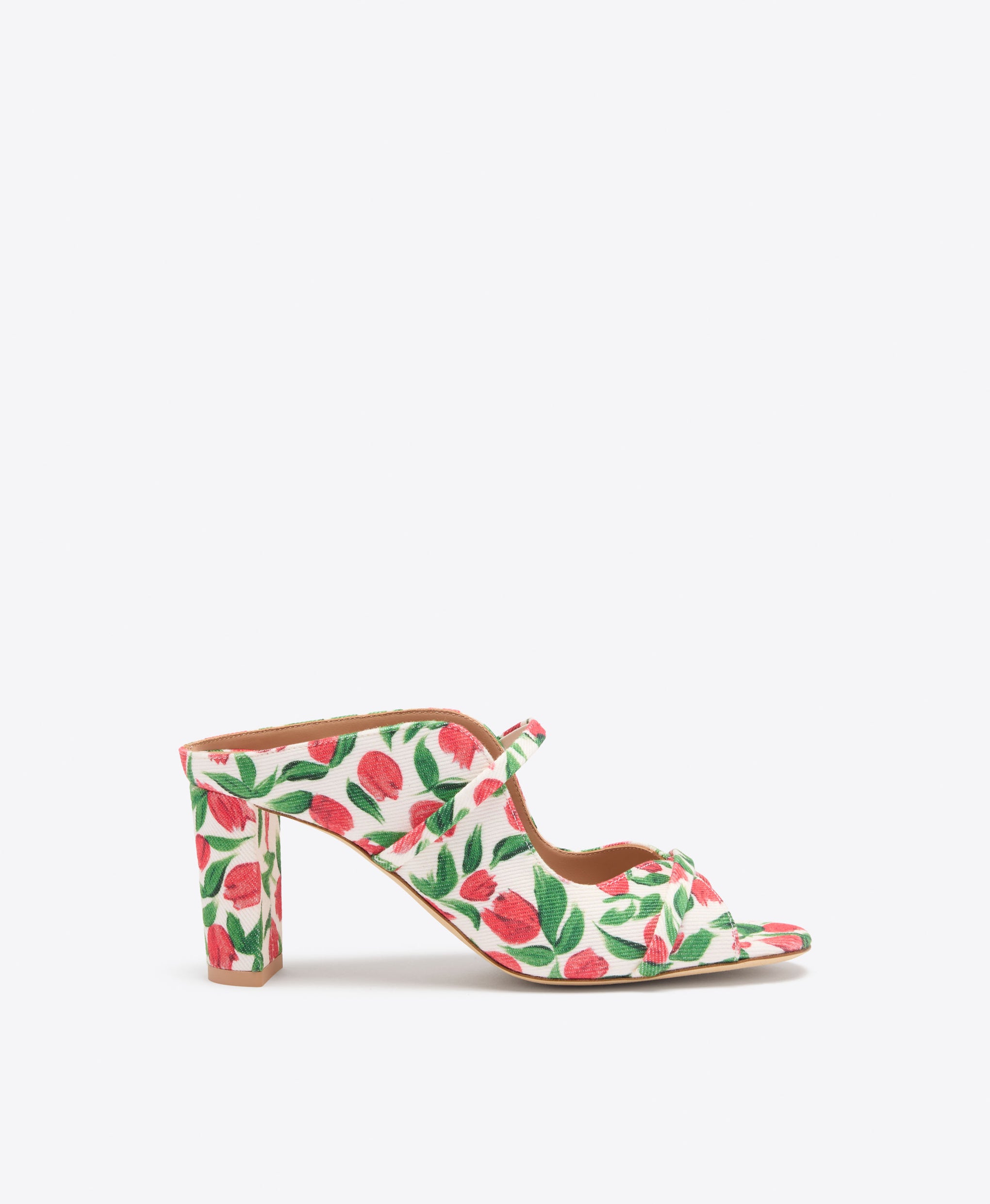 Norah 70 Red Tulip Print Canvas Block Heel Sandals Malone Souliers