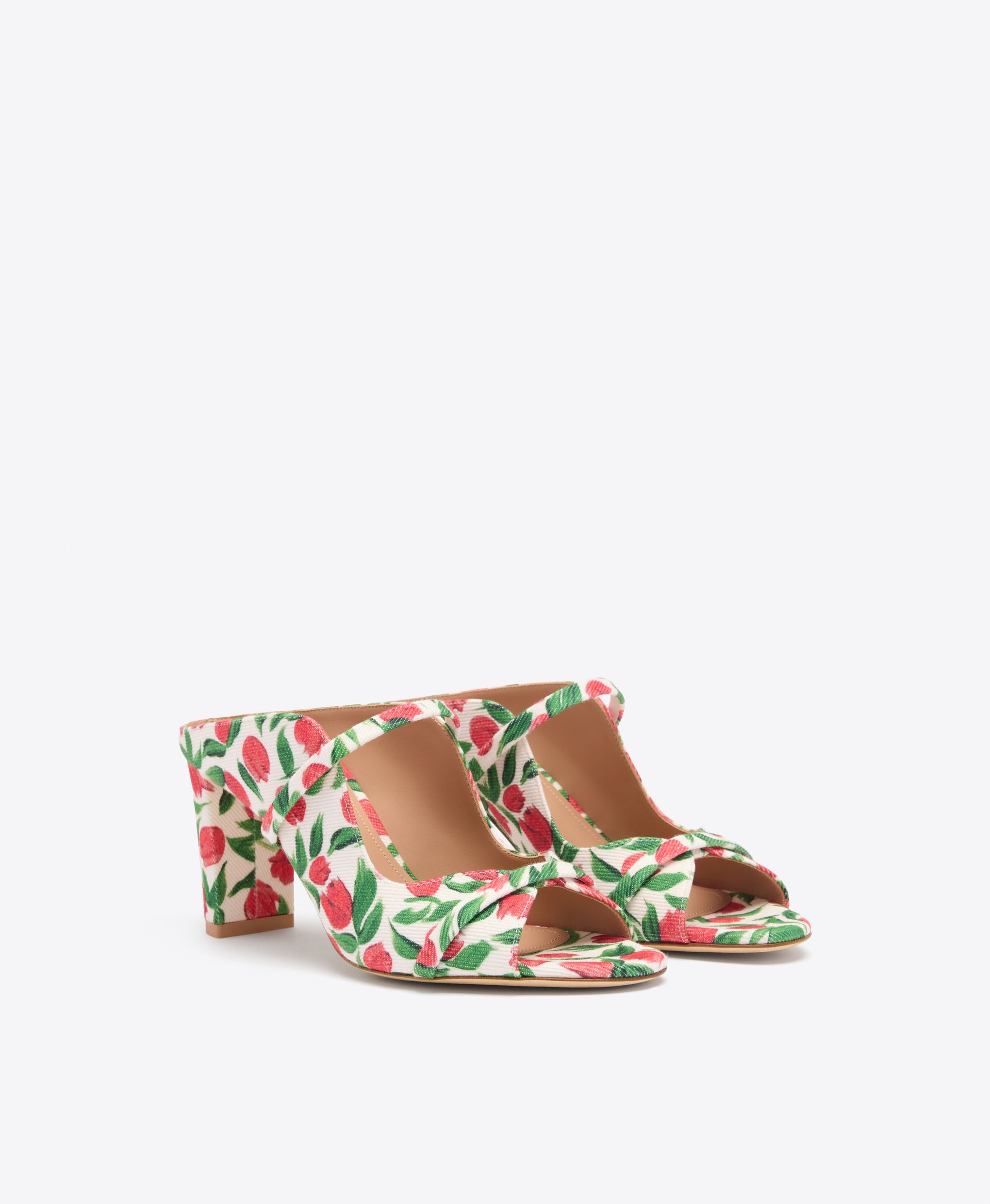 Norah 70 Red Tulip Print Canvas Block Heel Sandals Malone Souliers