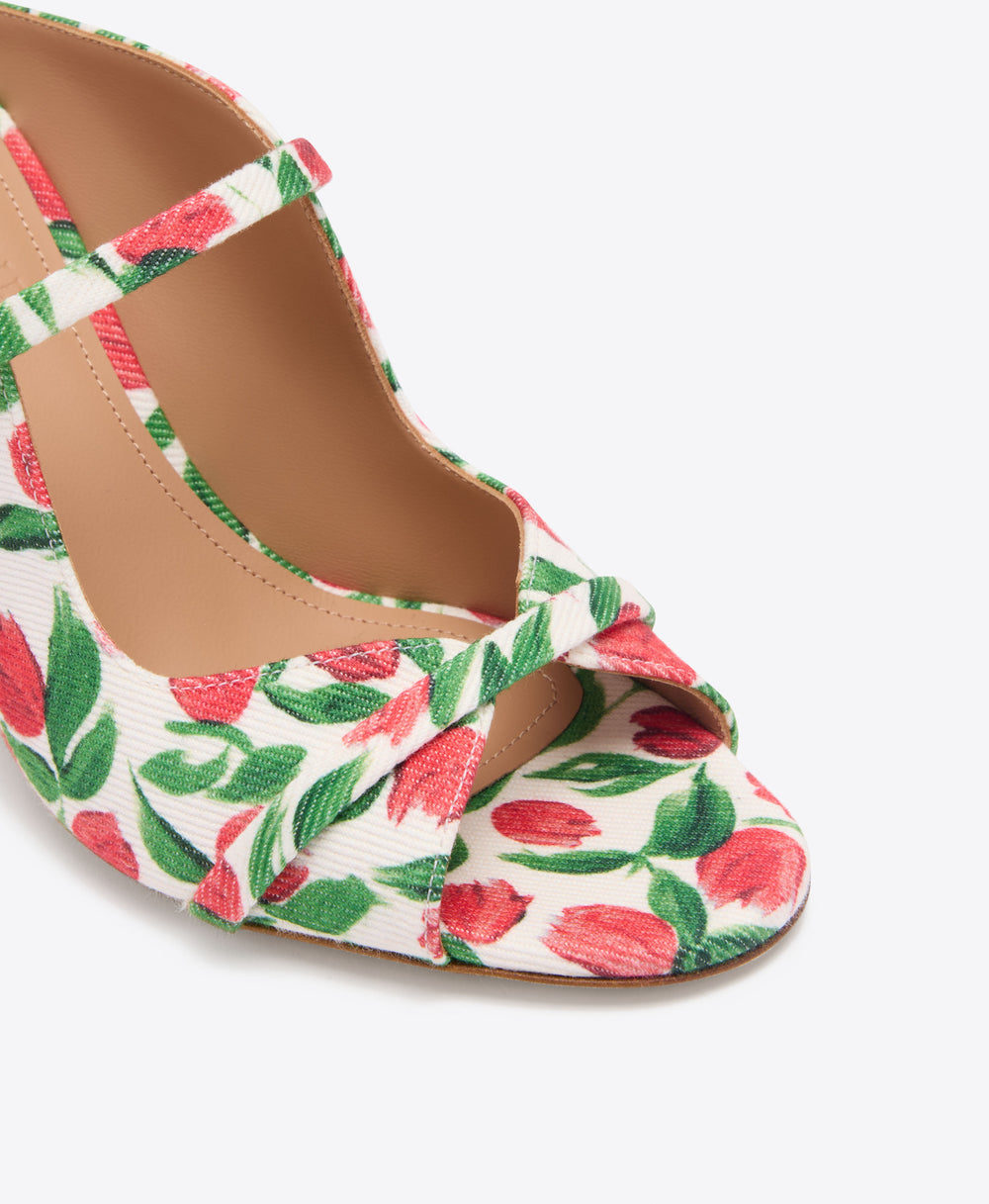 Norah 70 Red Tulip Print Canvas Block Heel Sandals Malone Souliers