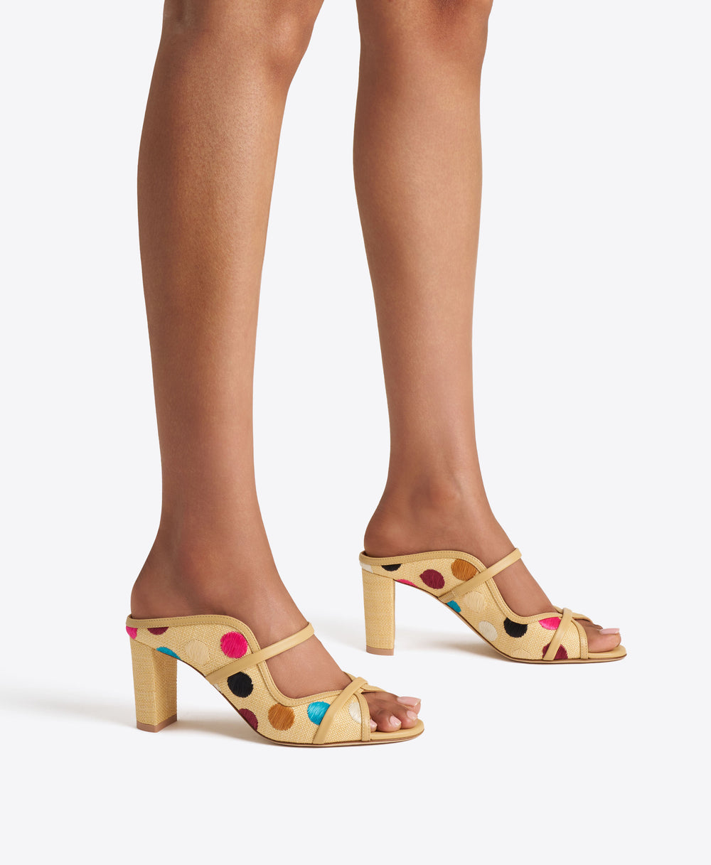 Norah 70 Beige Polka-Dot Raffia Sandals