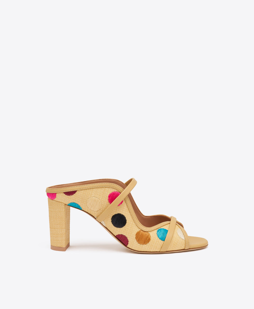 Norah 70 Beige Polka-Dot Raffia Sandals