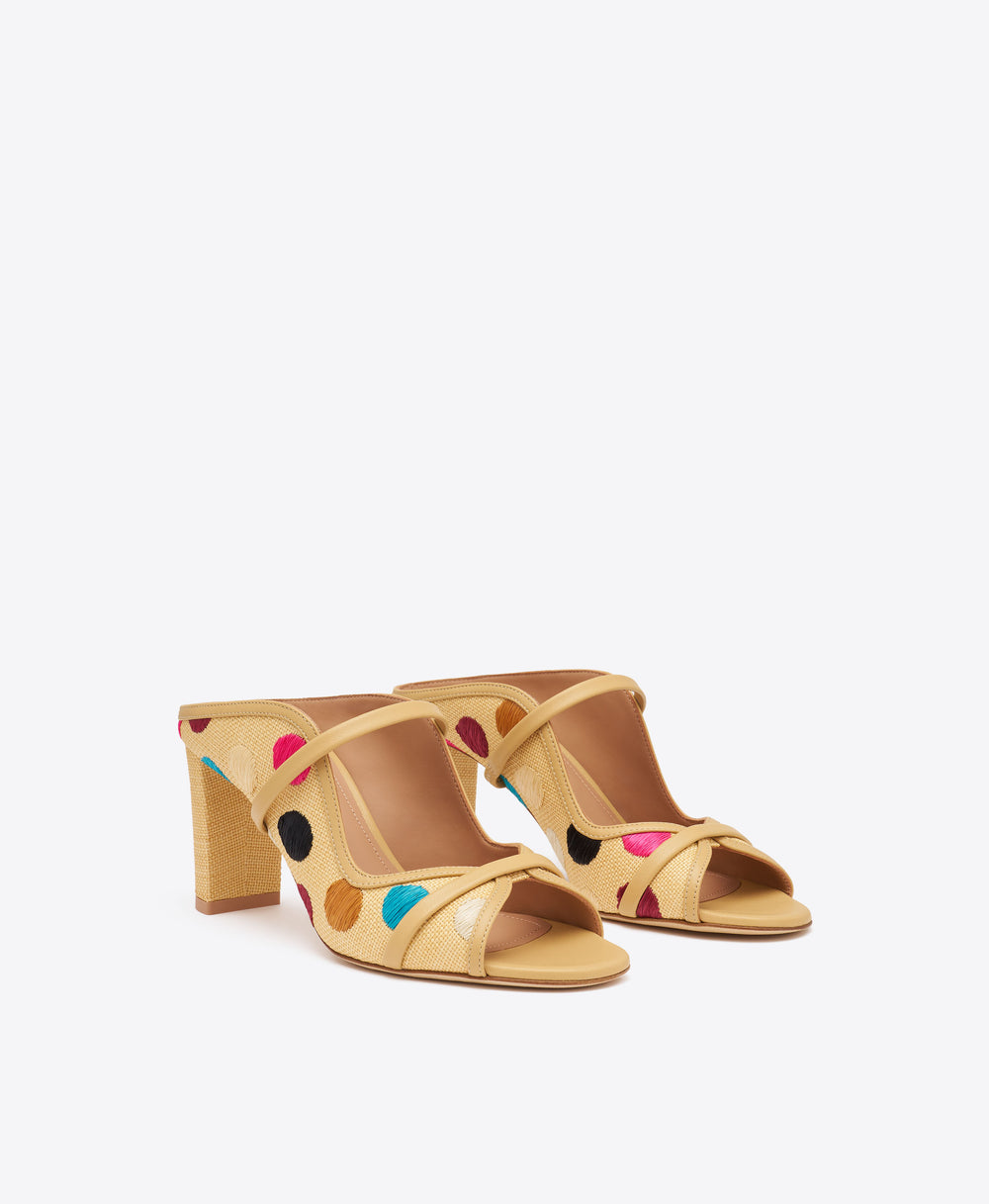Norah 70 Beige Polka-Dot Raffia Sandals