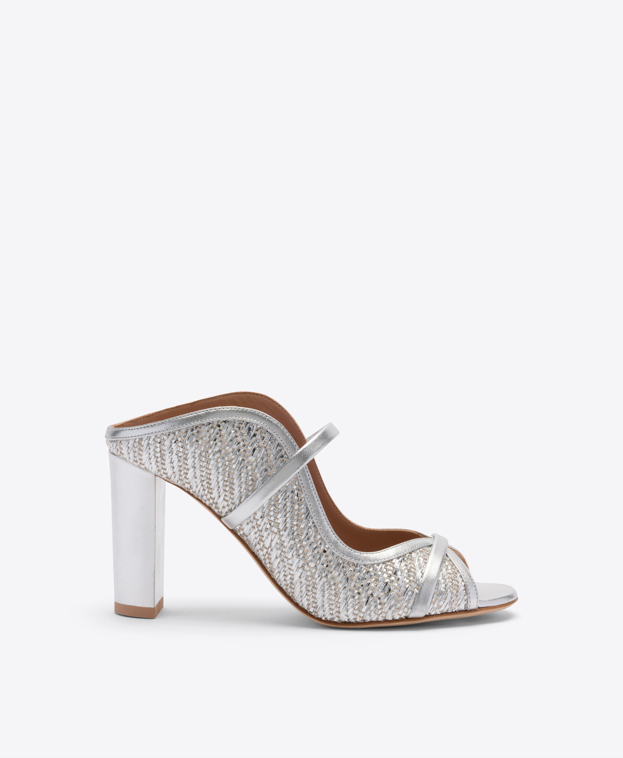 Norah 85 Silver Metallic Raffia Heeled Sandals Malone Souliers