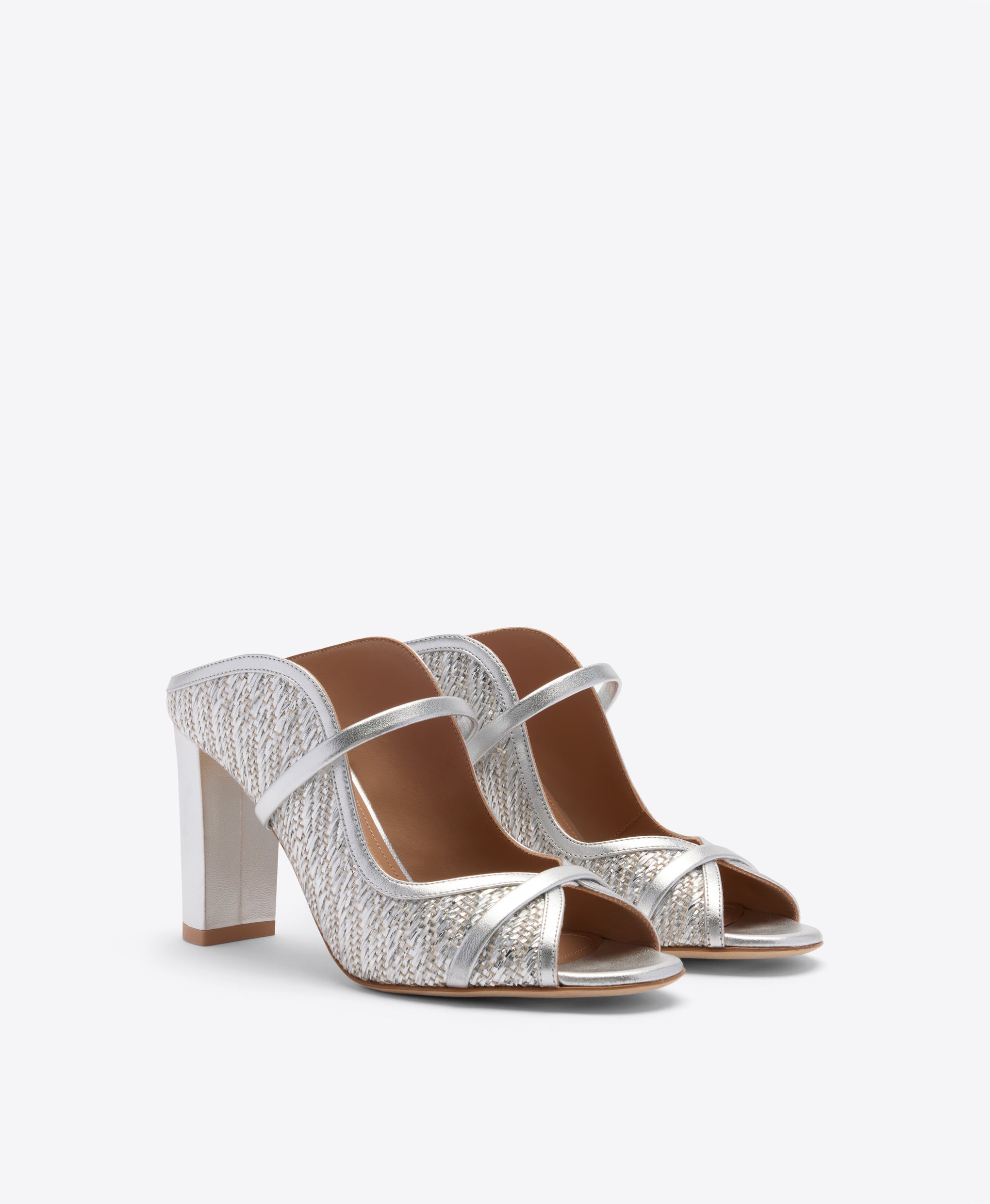 Norah 85 Silver Metallic Raffia Heeled Sandals Malone Souliers