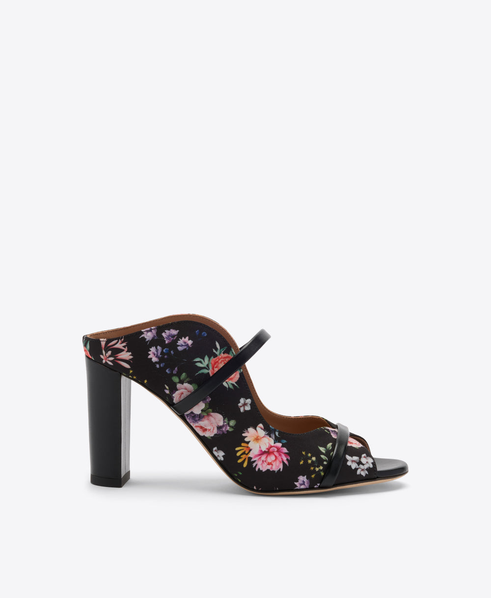 Norah 85 Black Floral Grosgrain Heeled Sandals Malone Souliers