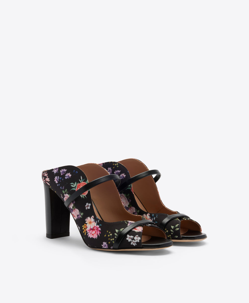 Norah 85 Black Floral Grosgrain Heeled Sandals Malone Souliers
