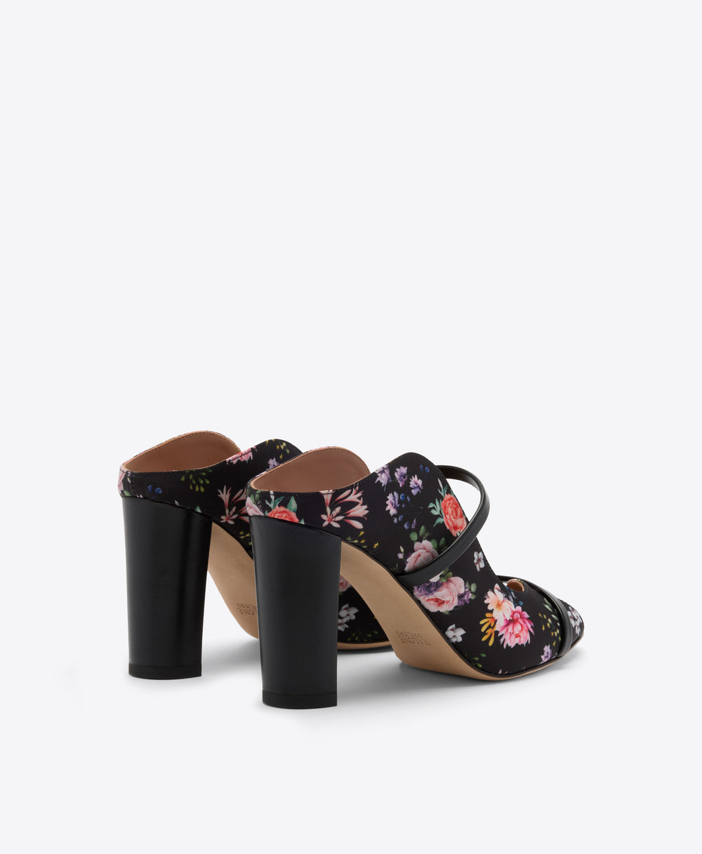 Norah 85 Black Floral Grosgrain Heeled Sandals Malone Souliers