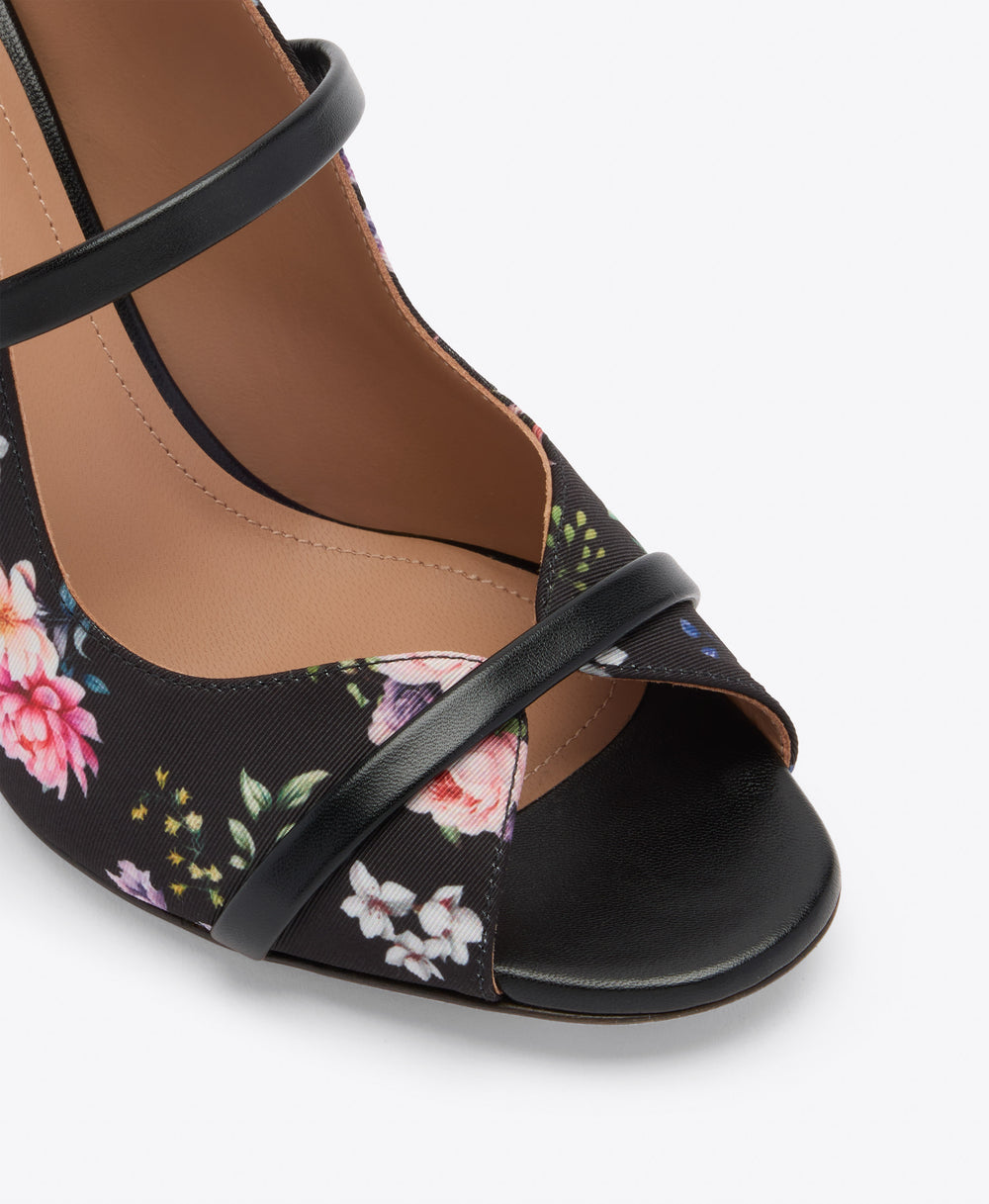 Norah 85 Black Floral Grosgrain Heeled Sandals Malone Souliers