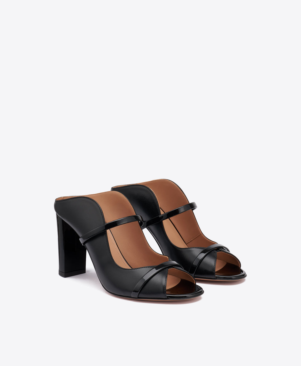 Norah 85 Black Leather Sandals with Block Heel Malone Souliers