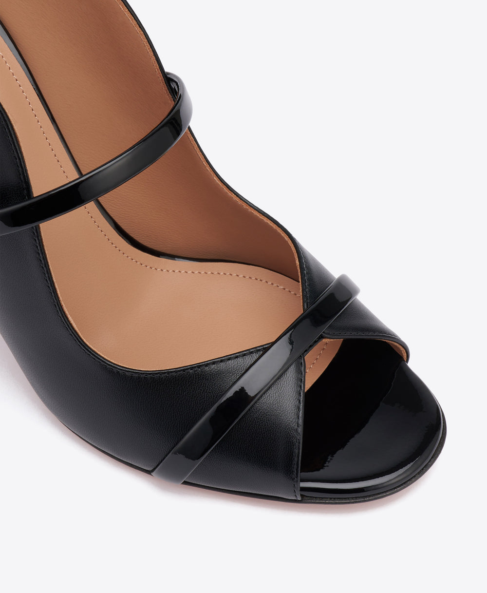 Norah 85 Black Leather Sandals with Block Heel Malone Souliers