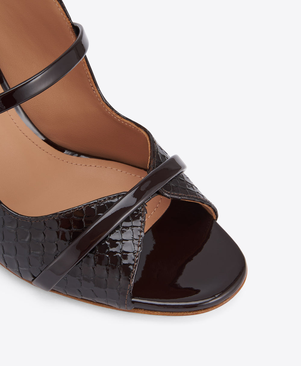 Norah 70 Dark Brown Embossed Leather Sandals