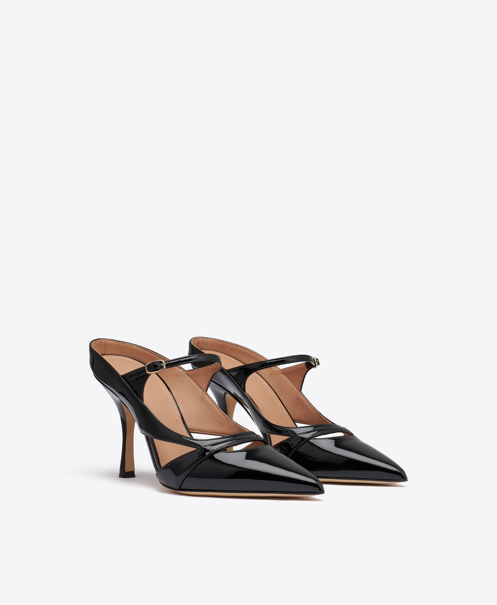 Patty 90 Black Patent Leather Heeled Mules Malone Souliers