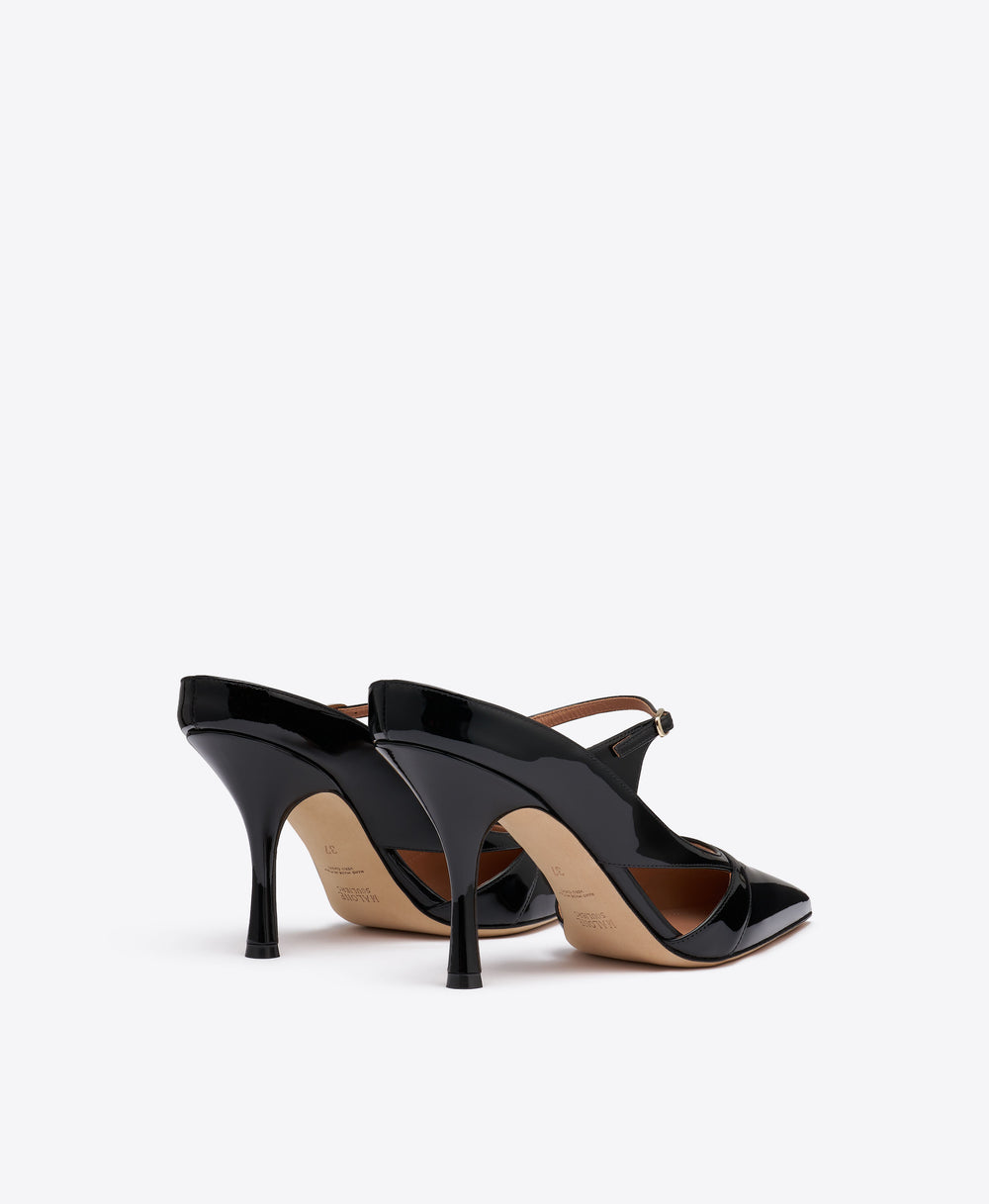 Patty 90 Black Patent Leather Heeled Mules Malone Souliers