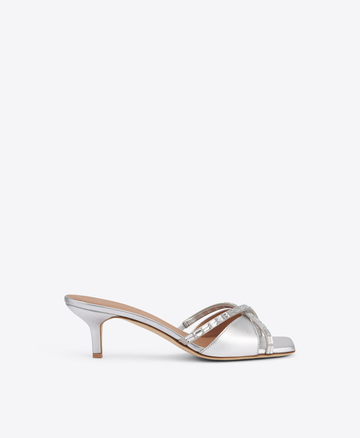 Penn 45 Silver Crystal-Embellished Leather Kitten Heel Sandals Malone Souliers