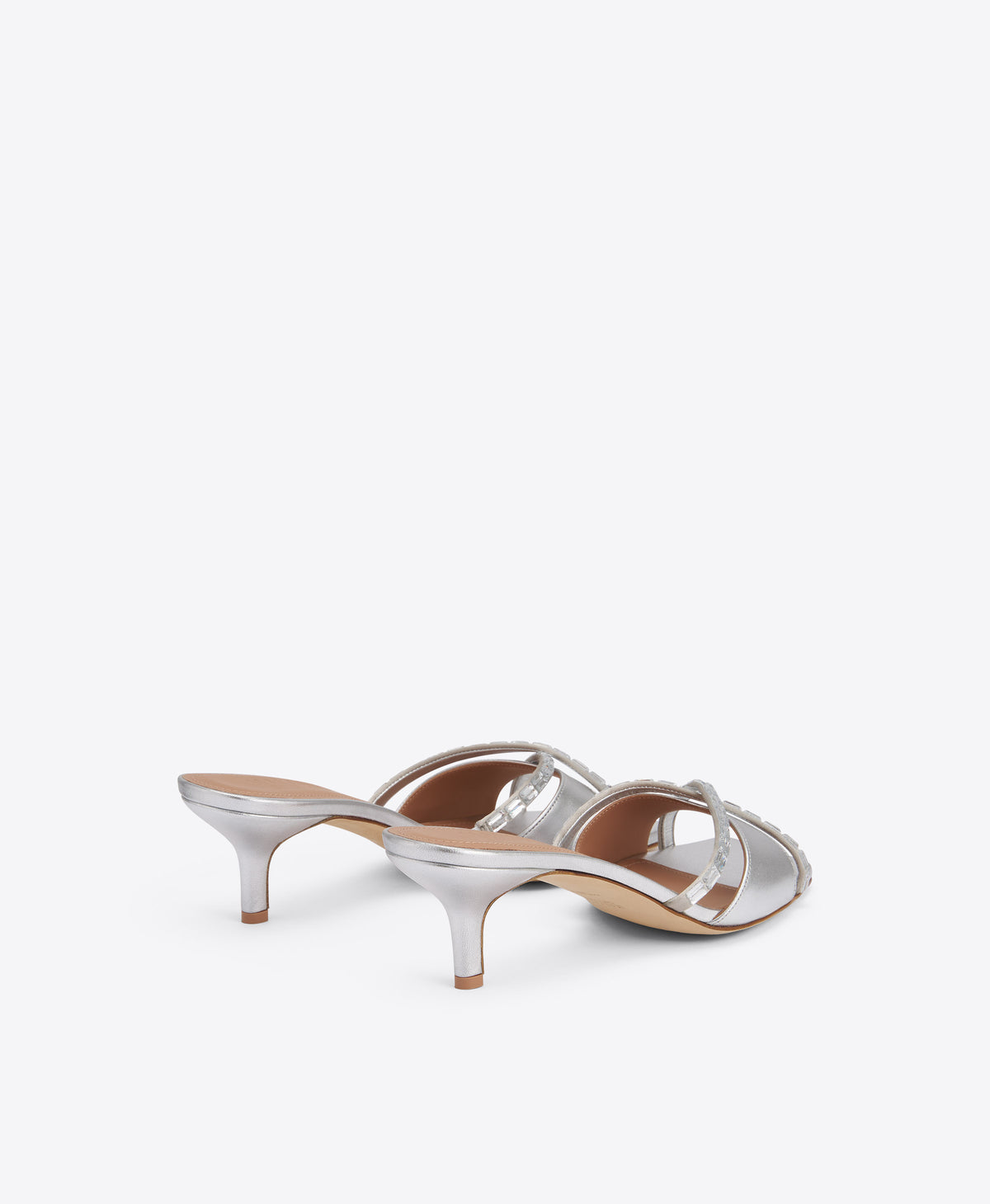 Penn 45 Silver Crystal-Embellished Leather Kitten Heel Sandals Malone Souliers