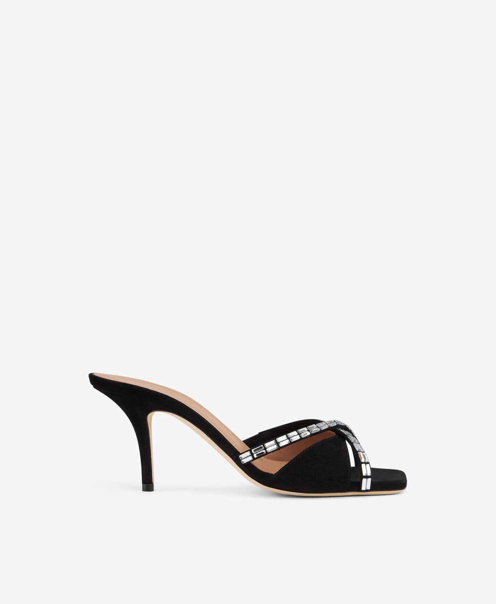 Penn 70 Black Crystal-Embellished Suede Sandals Malone Souliers