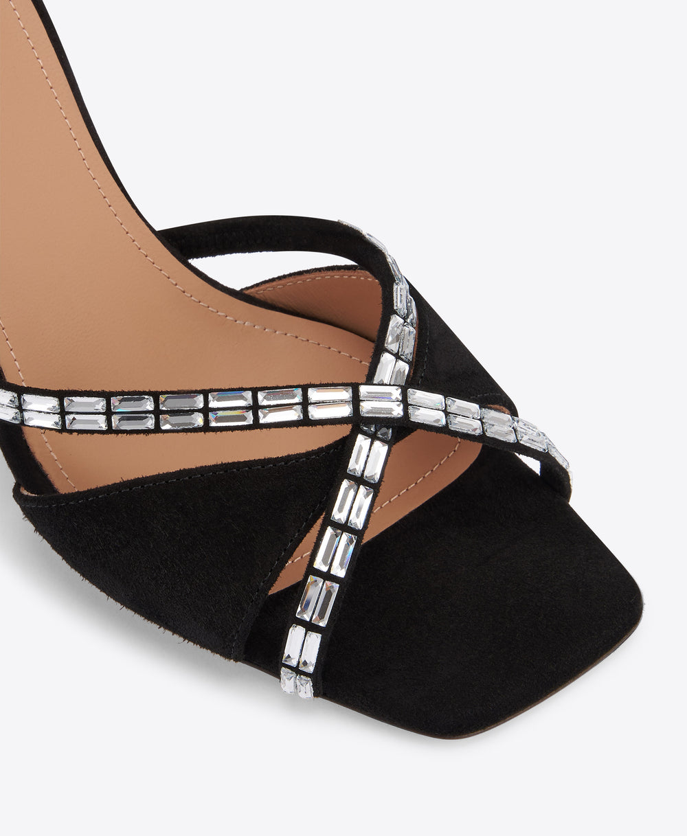 Penn 70 Black Crystal-Embellished Suede Sandals Malone Souliers