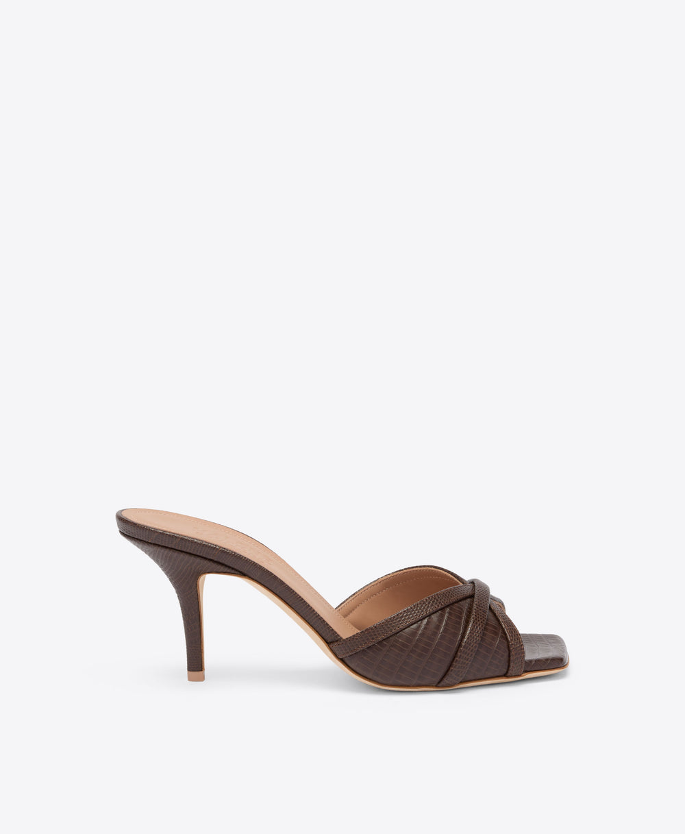 Perla 70 Dark Brown Embossed Leather Sandals Malone Souliers