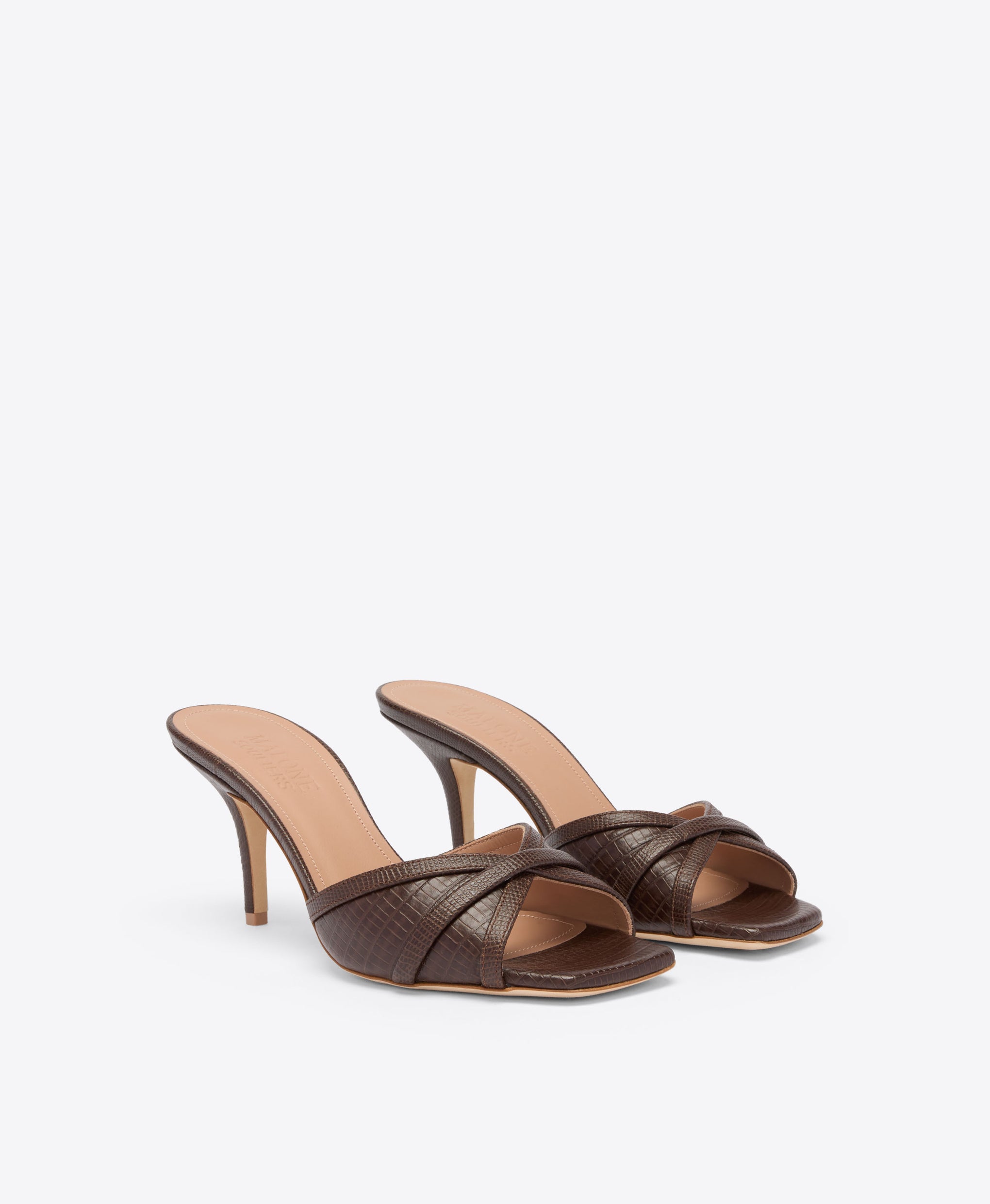 Perla 70 Dark Brown Embossed Leather Sandals Malone Souliers