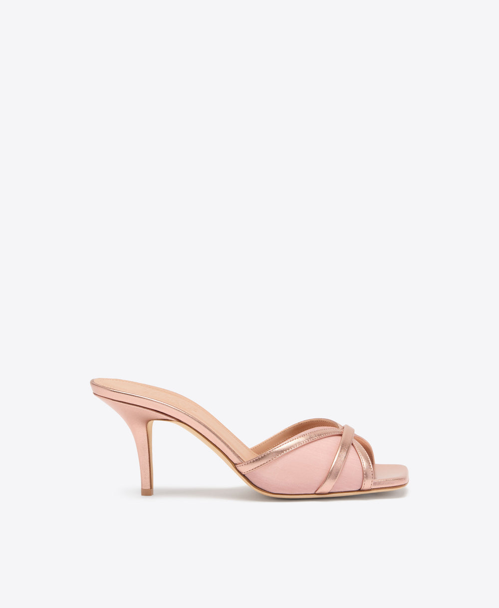 Perla 70 Pink Shimmer Heeled Sandals Malone Souliers