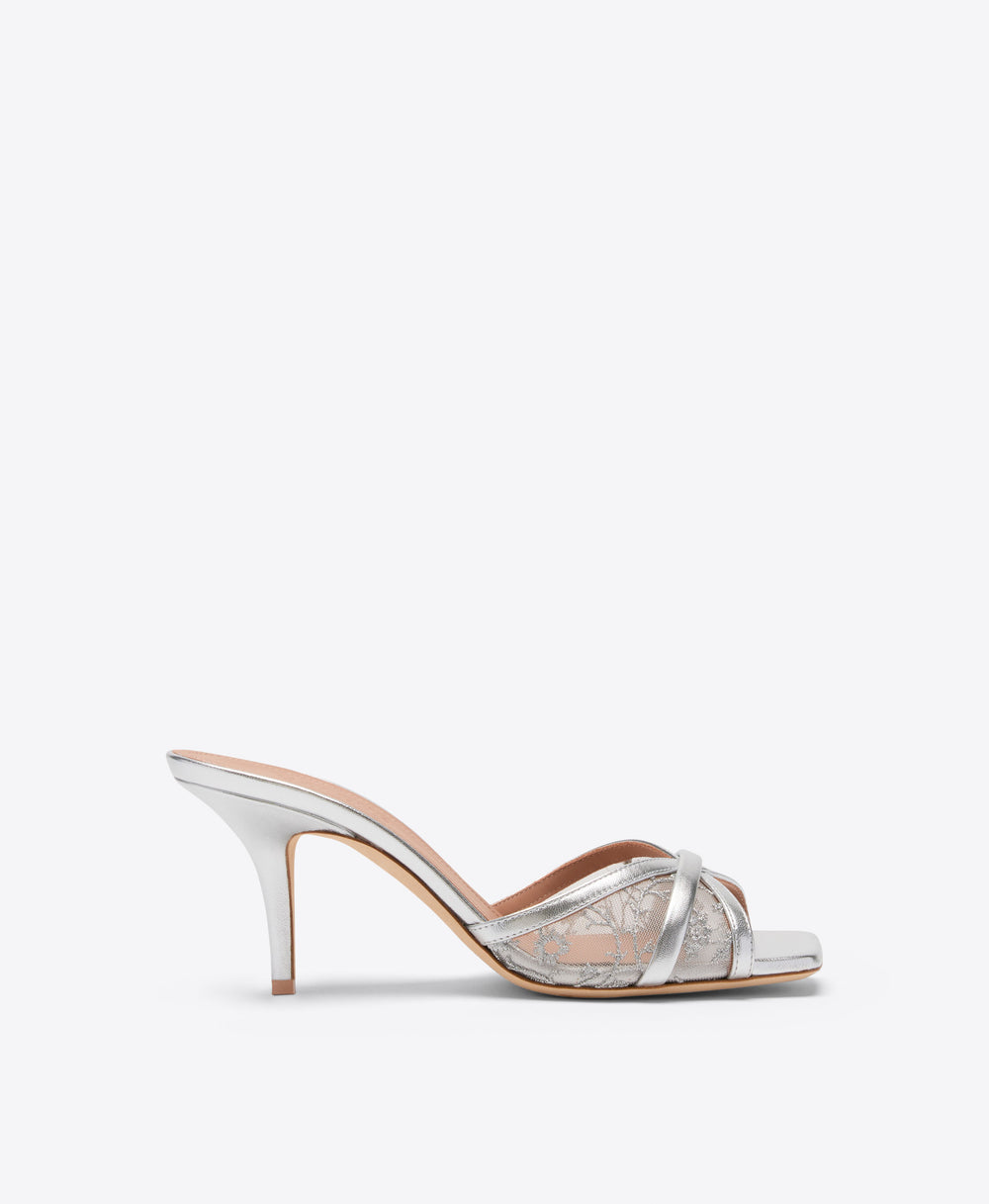 Malone Souliers Perla 70 Silver Embroidered Mesh Heeled Sandals Ramadan Exclusive