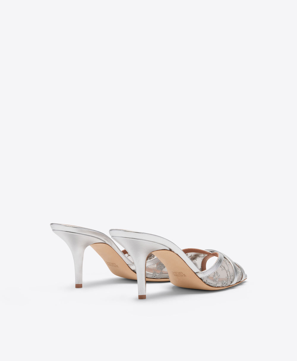 Malone Souliers Perla 70 Silver Embroidered Mesh Heeled Sandals Ramadan Exclusive