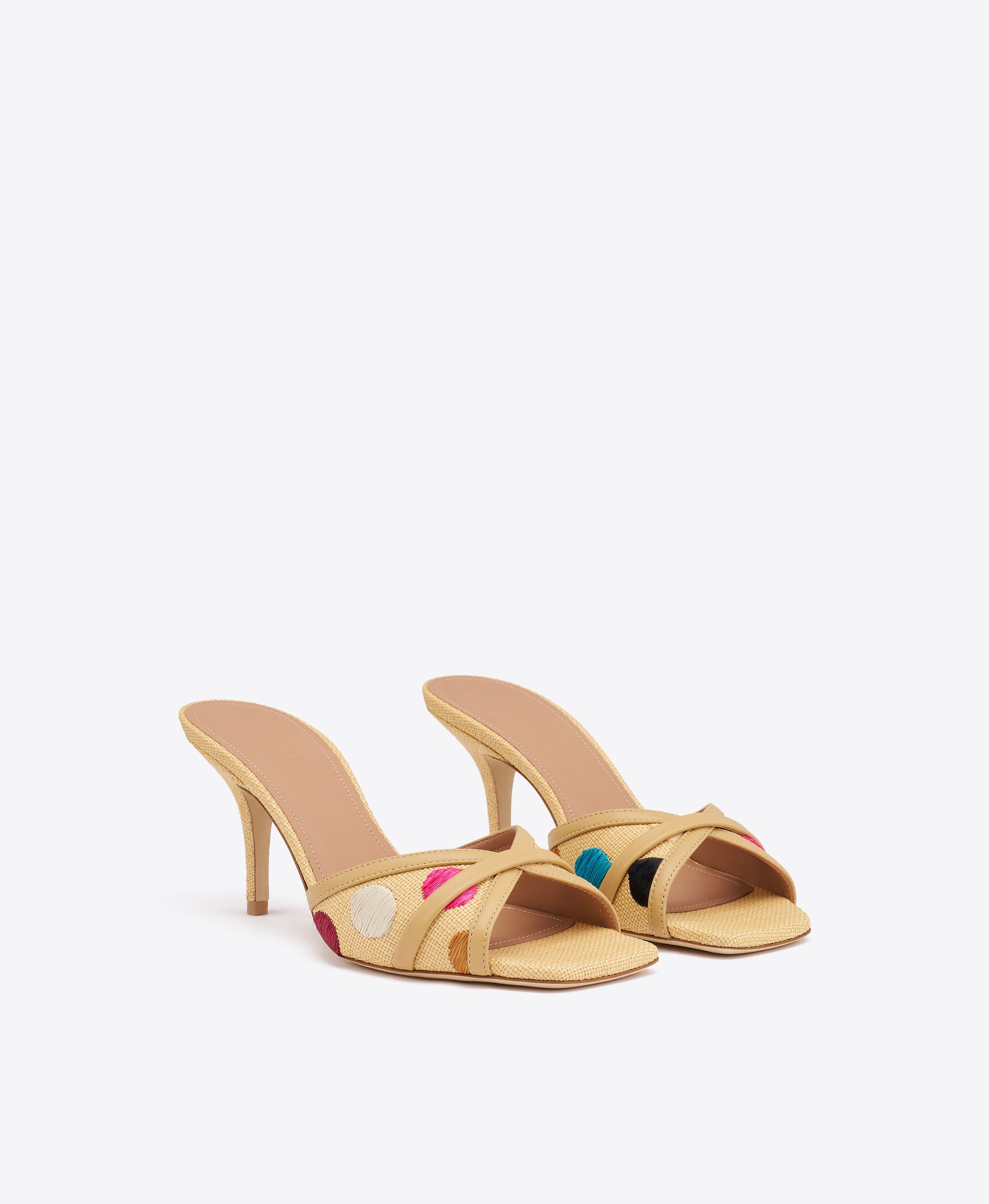 Perla 70 Multi Polka-Dot Raffia Sandals Malone Souliers